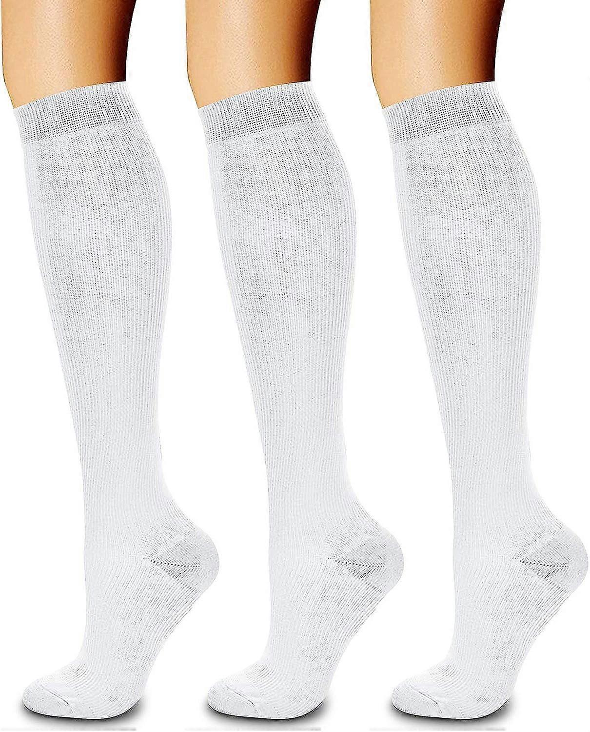 Compression Socks for Women & Men Circulation ( 3 Pairs white Small-Medium)15-20 mmHg is Best Support for Athletic Running Cycling