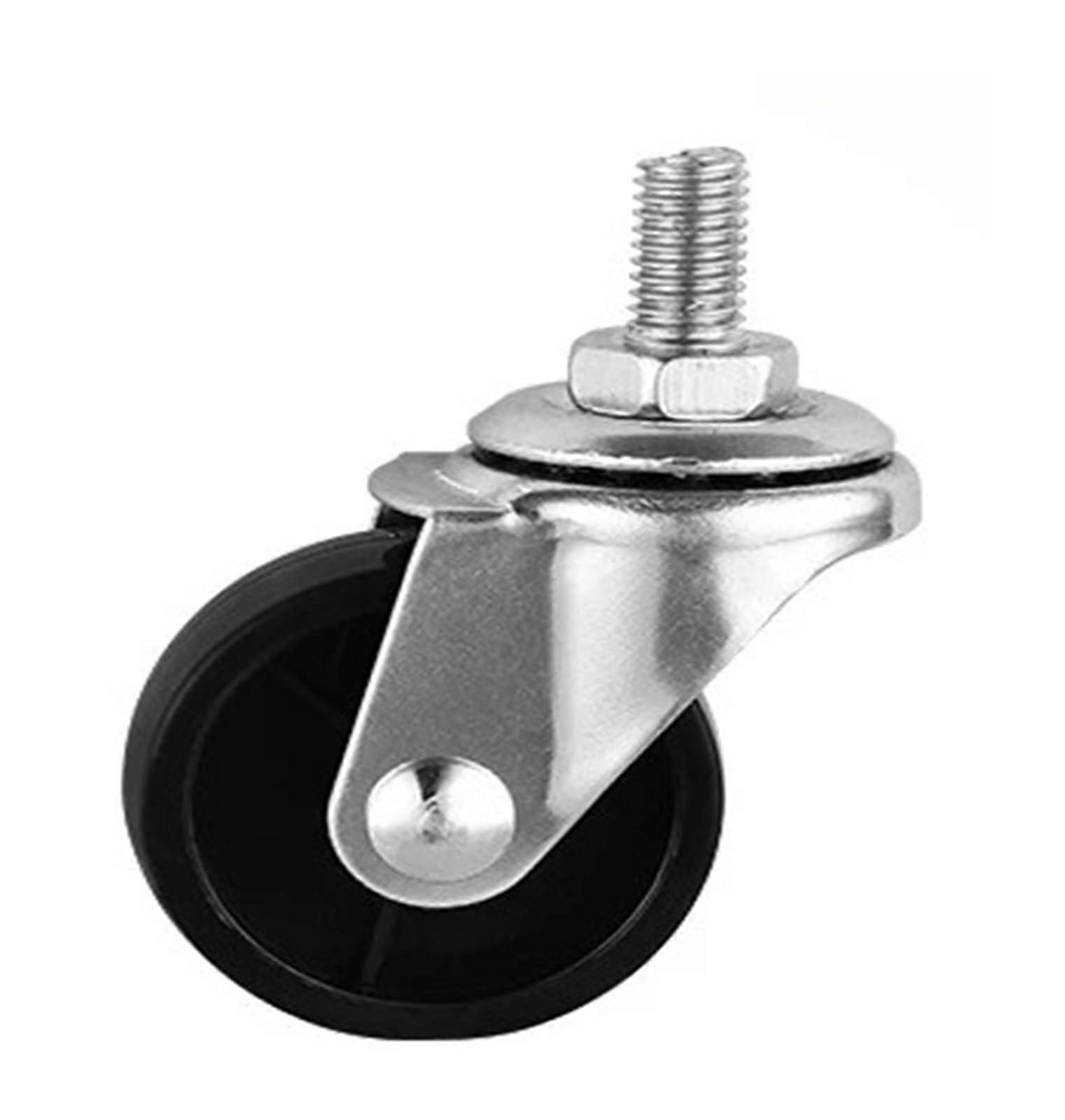 Set of 4 Black PP Swivel Caster Wheels M8x15 Screw for Display and Storage Racks 1.5 Inch