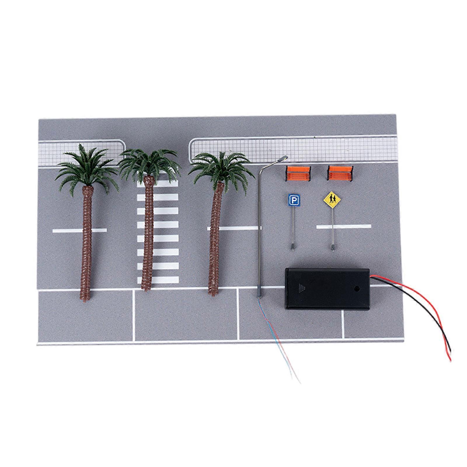 Creative Road Scene Set for 1/64 Scale Models with Roads and Traffic Sign Street Lamp Tree for Modeling Hobbyists