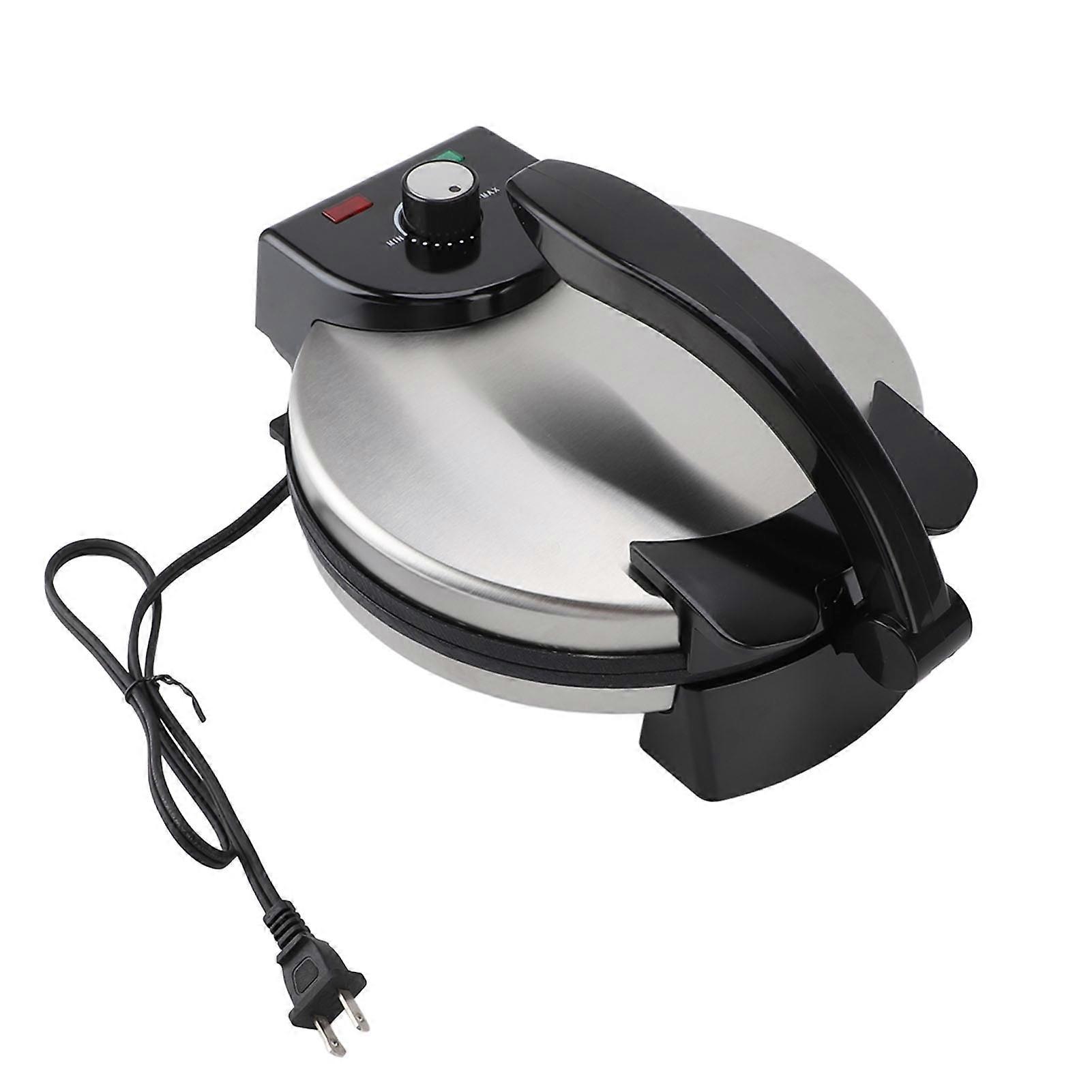 Machine à tortillas électrique 10 pouces, contrôle de la température par bouton, antiadhésive, avec couvercle en acier inoxydable