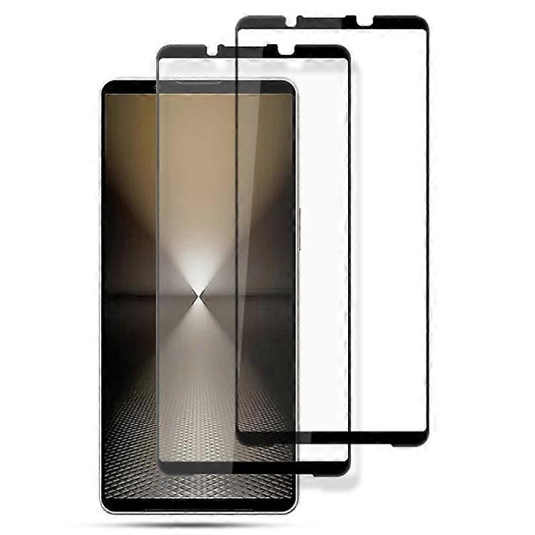 AMORUS 2 قطعة متوافقة مع Sony Xperia 1 VI واقي شاشة فيلم زجاجي مقسى حالة طباعة حريرية صديقة ، أسود
