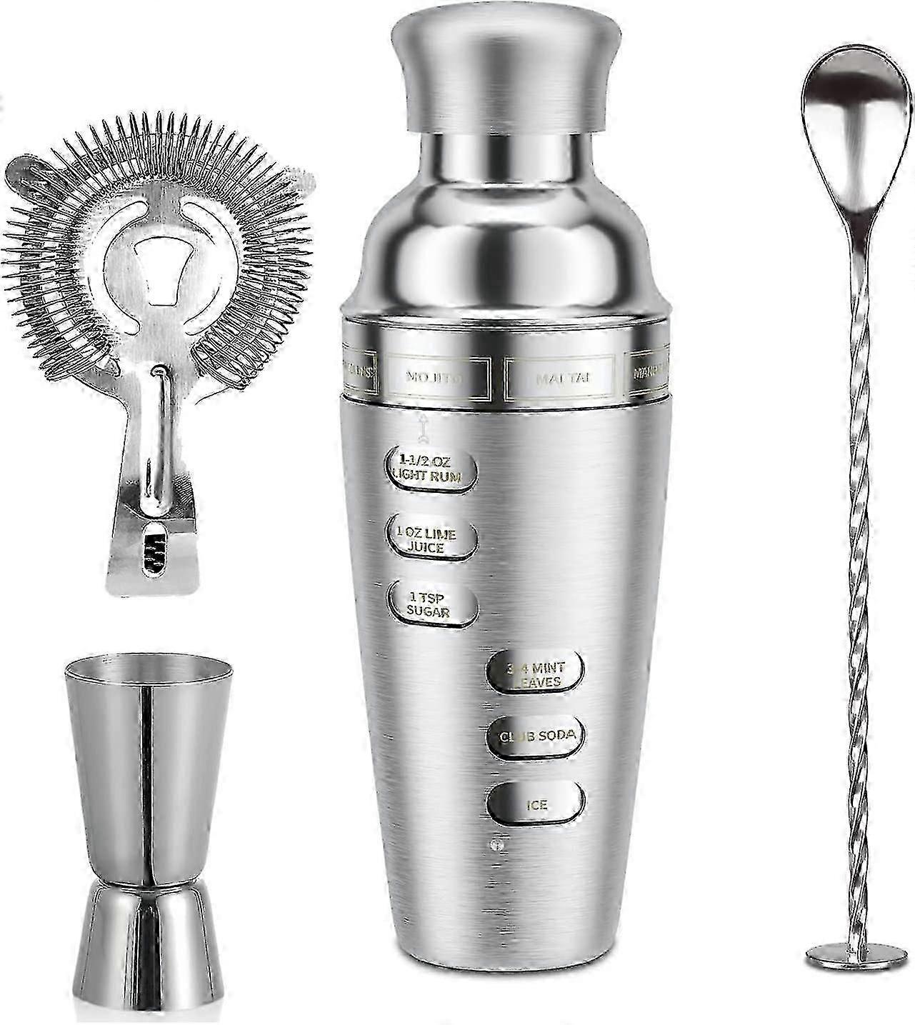 ボストンカクテルシェーカーセット - 完全なツールを備えたステンレス鋼バーテンダーキット