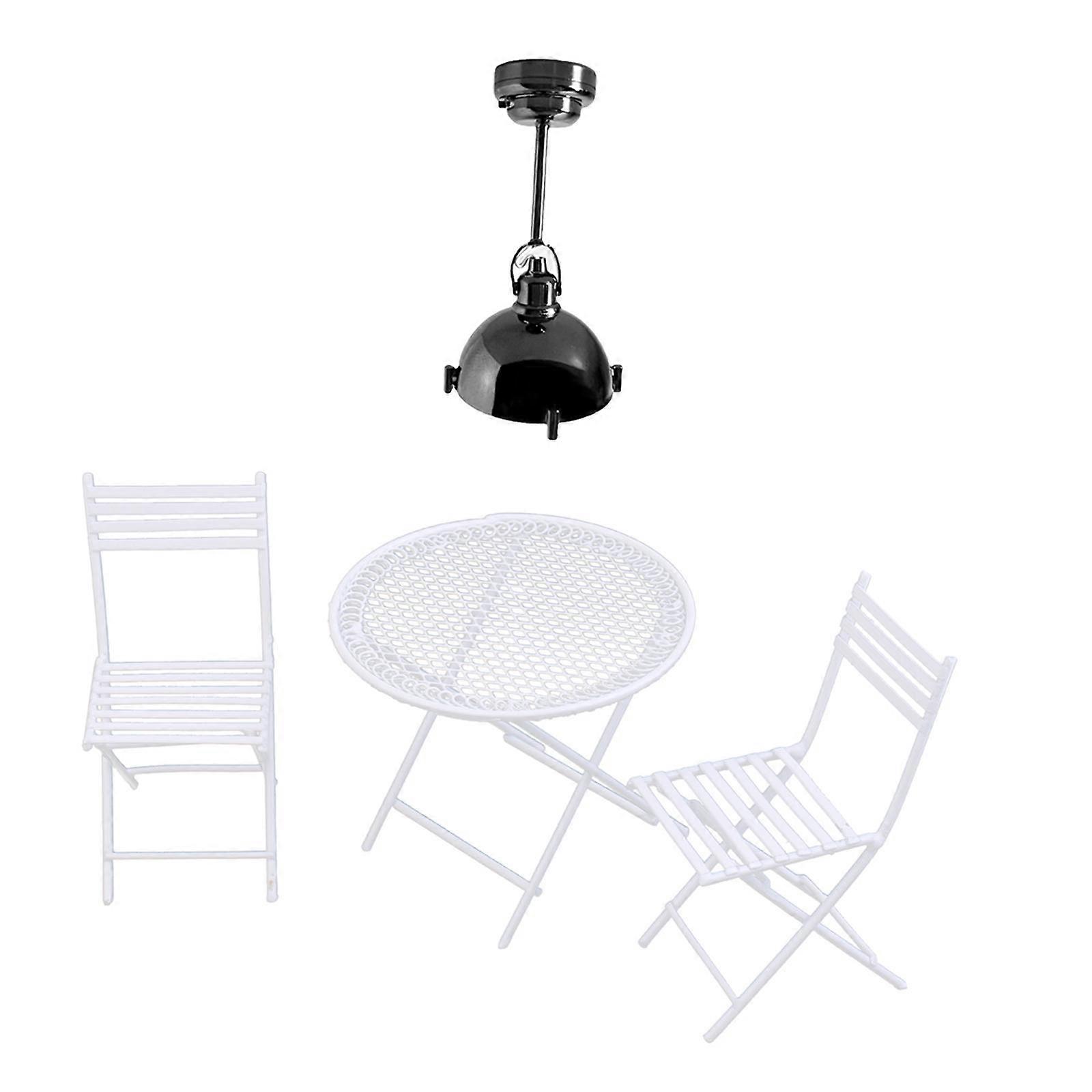 Modern 1:12 Table Chairs with Ceiling Lights Model Life Scene Ornaments