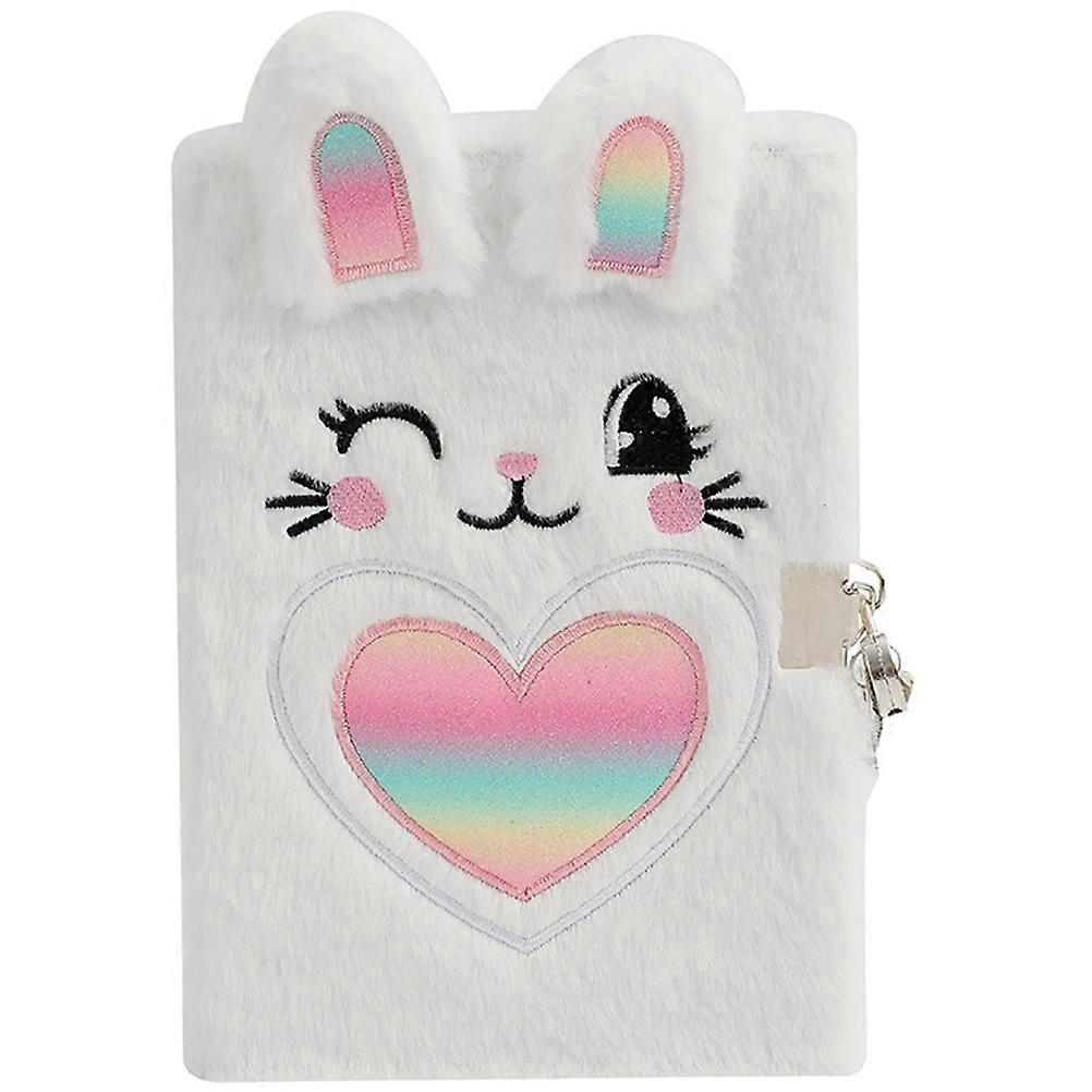 Fluffy Plush Cartoon Notebook with Lock – Secret Diary for Students, Portable Writing Journal for Travel & Creative Journaling – Cute Mini Notebook