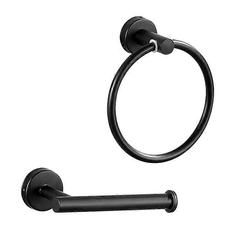 Set of 2 Toilet roll holder and towel ring - Toilet roll holder - towel holder - Bathroom Accessories - Stainless steel - black - Wall mounting