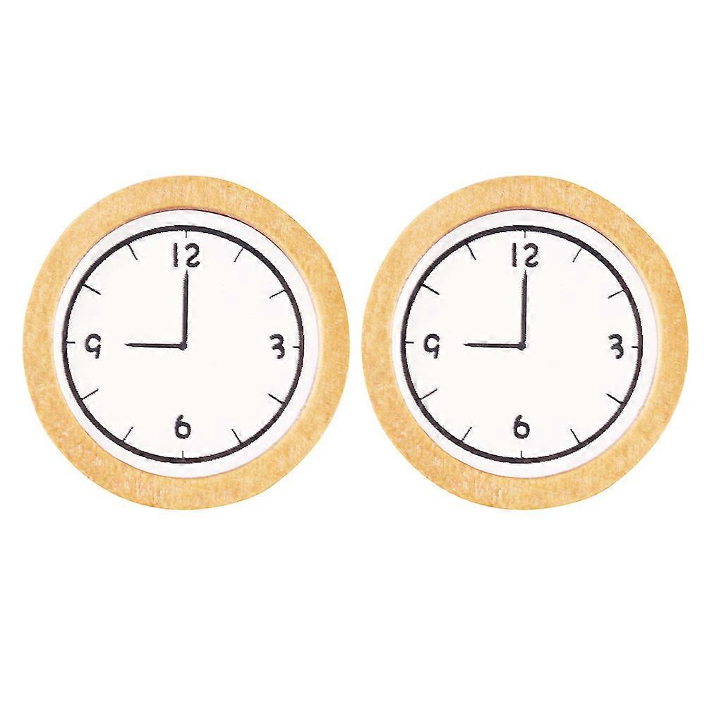 Mini Wall Clock Adornment Mini Wood Clock Ornament For Mini House Layout Prop 2Pcs
