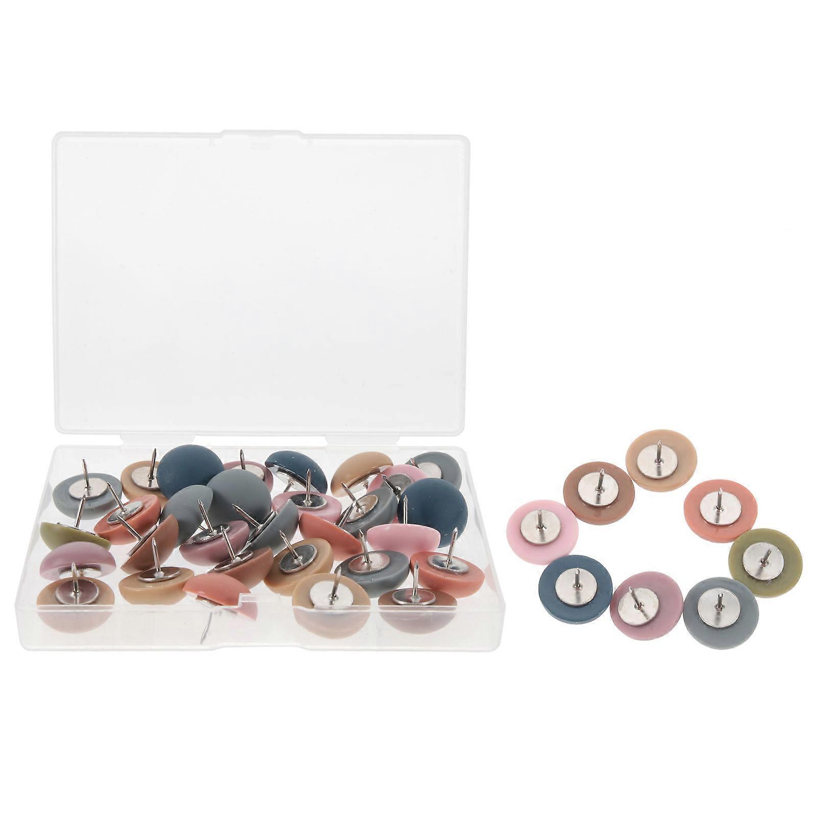 30pcs Round Head Push Pins for Photo Walls, Bulletin Boards, Maps, Notes, Posters & Office Use – Resin Thumb Tacks, Safe & Easy to Store