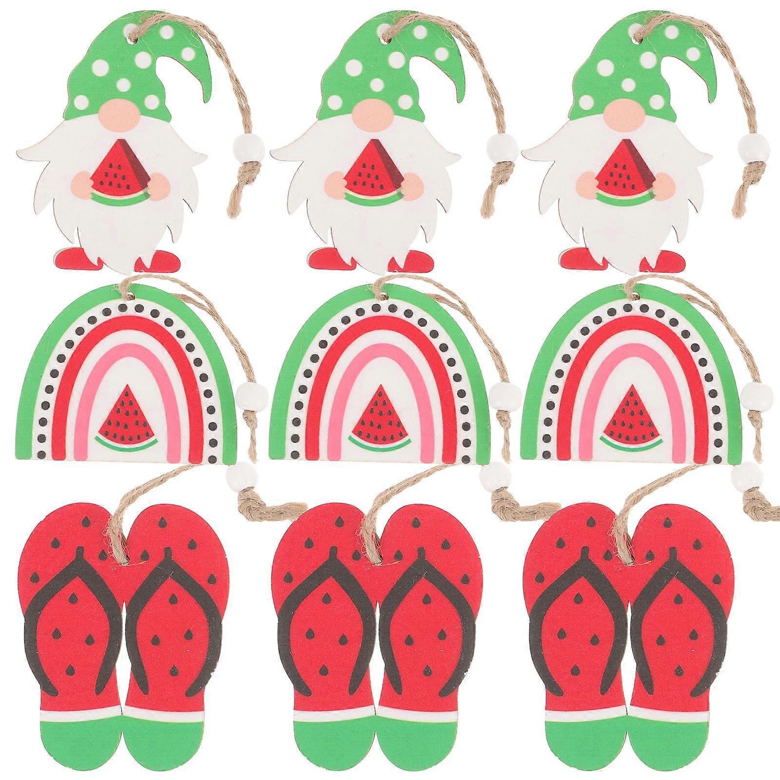 Spring Hanging Craft Summer Wood Hanging Pendants Assorted Color 8x5cm 9Pcs