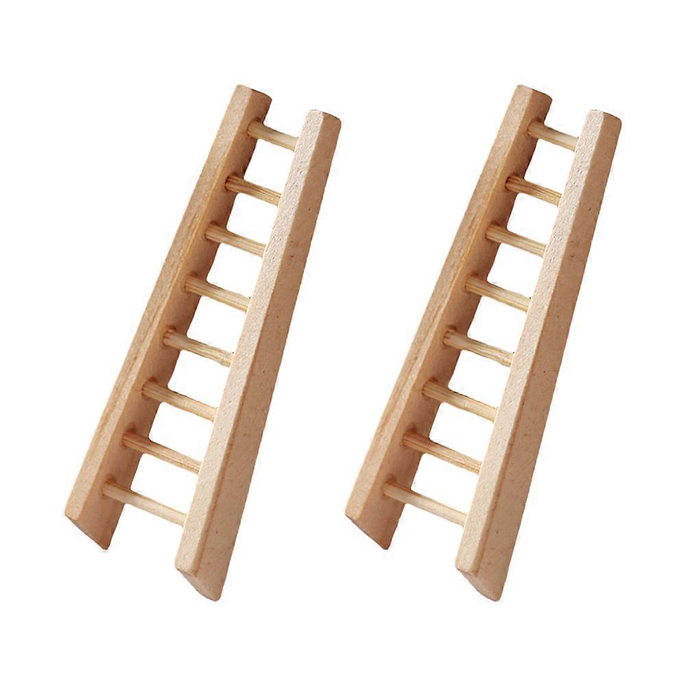 Wooden Ladder Adornment for Mini House Decoration Beige Color 2 Pieces
