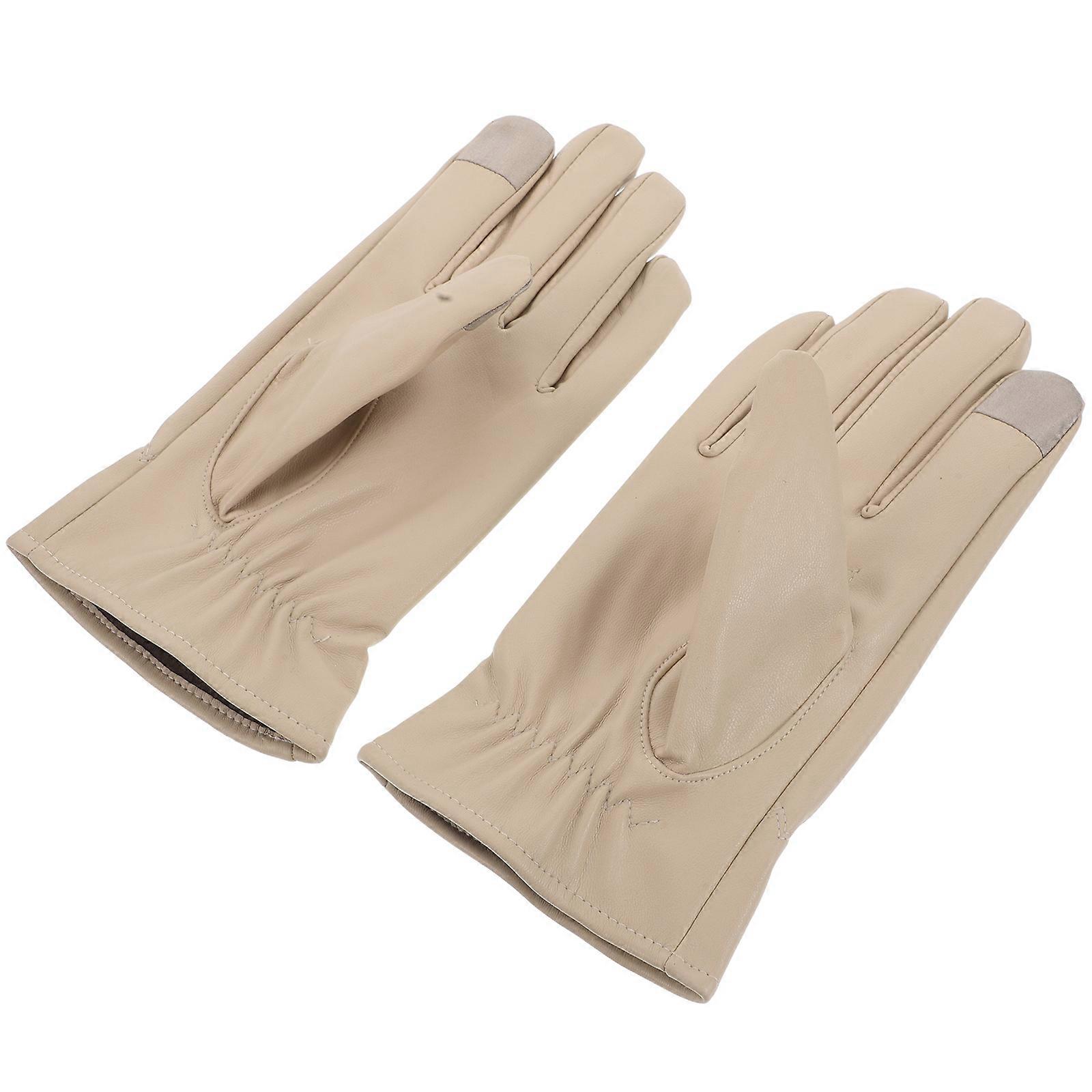 Women Cold Weather Gloves Touchscreen Compatible Windproof Pu 1Pair Beige