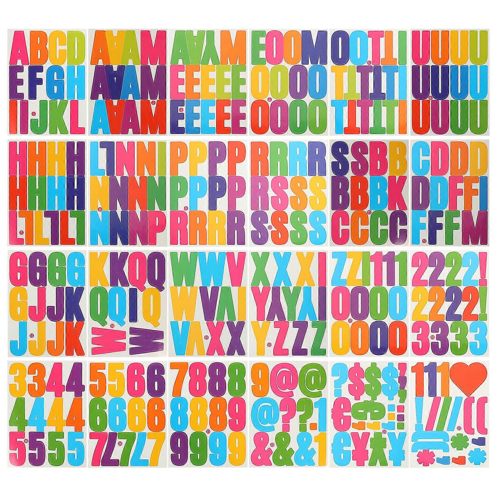 24 Pack Self Adhesive Alphabet Stickers, Multi Color PVC Decals for DIY Crafts, Classroom Boards, Office Signs, Removable & Residue Free