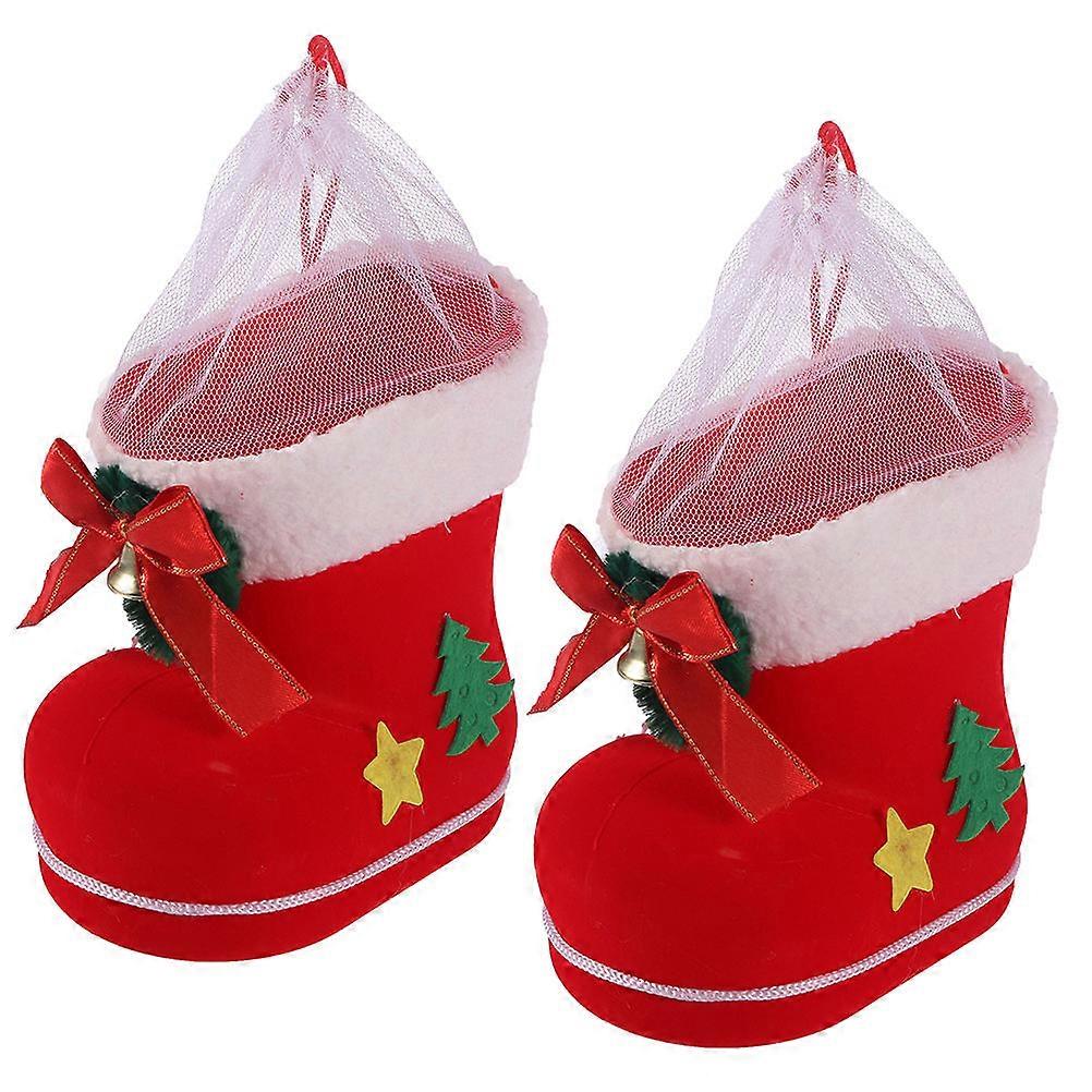 Stocking Goodie Bags Christmas Stockings Boot-Shaped Sock Design For Tree Ornament Multi Color 14 x 8 x 14 Cm Hanging Decoration 2Pcs