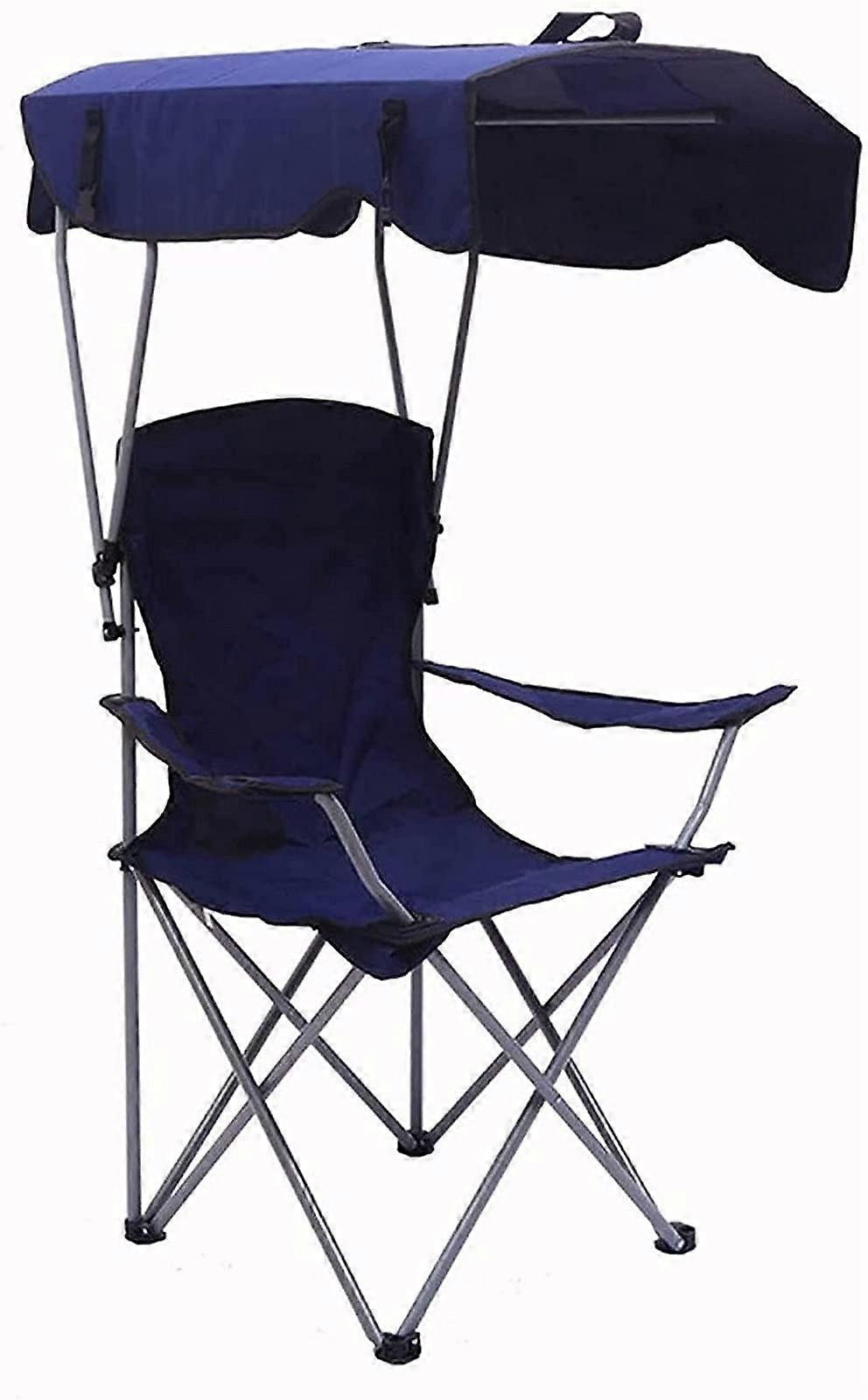 Sun Loungers Garden Folding Chair with Shade Canopy, Breathable Oxford Fabric (Dark Blue)