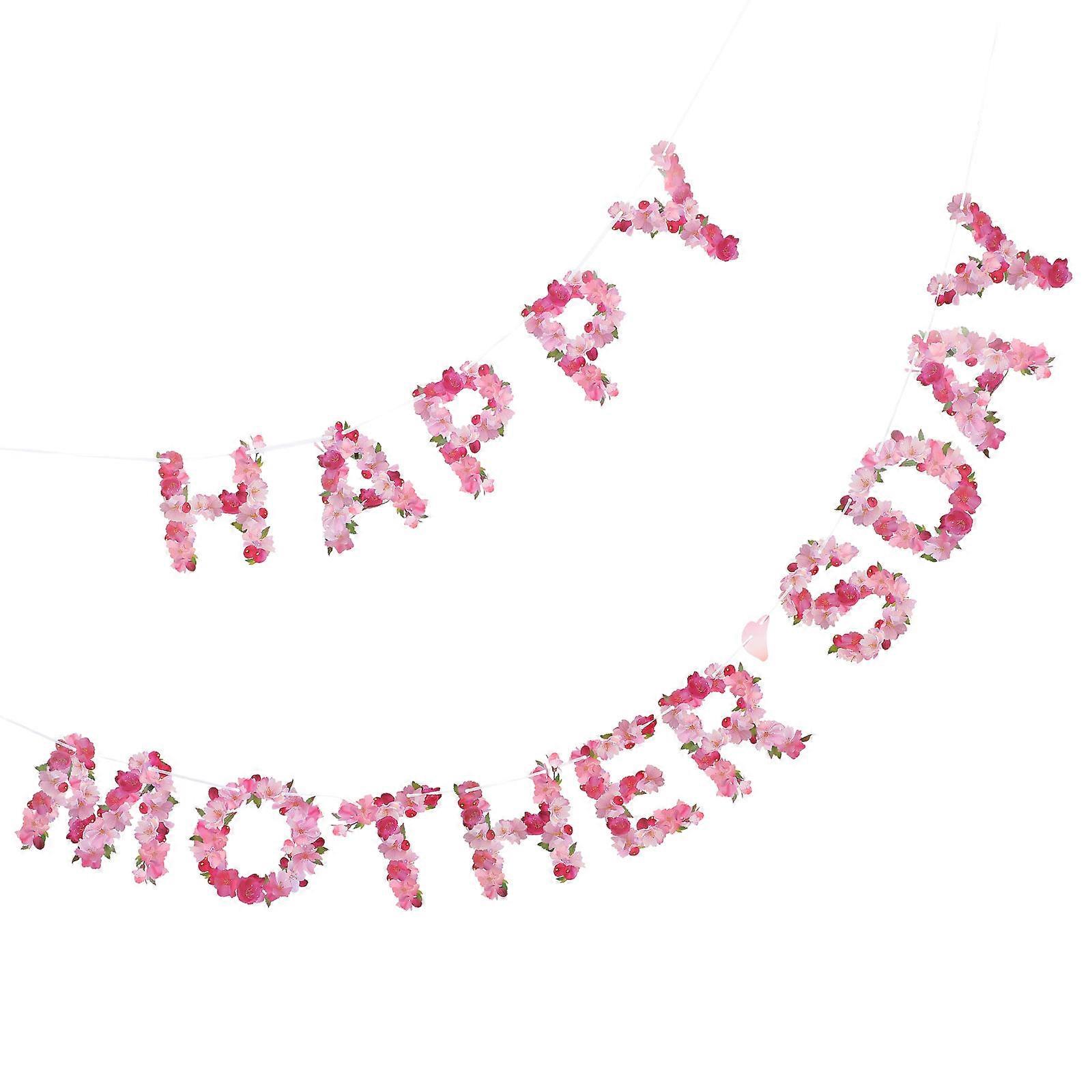 Happy Mother's Day Banner Floral Backdrop Festive Style Pink Paper Decoration 1Set