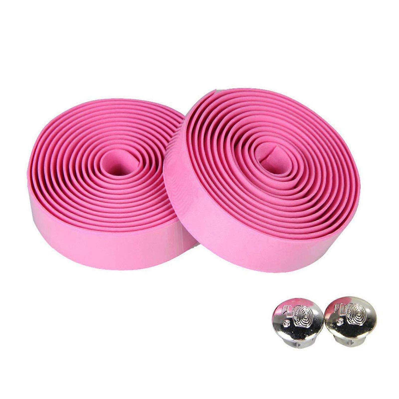 Bicycle Handlebar Tape Pack of 2, Pink Cycling Grip Rubber Wrap with Bar Plugs for Road Bikes and Sports Bicycles