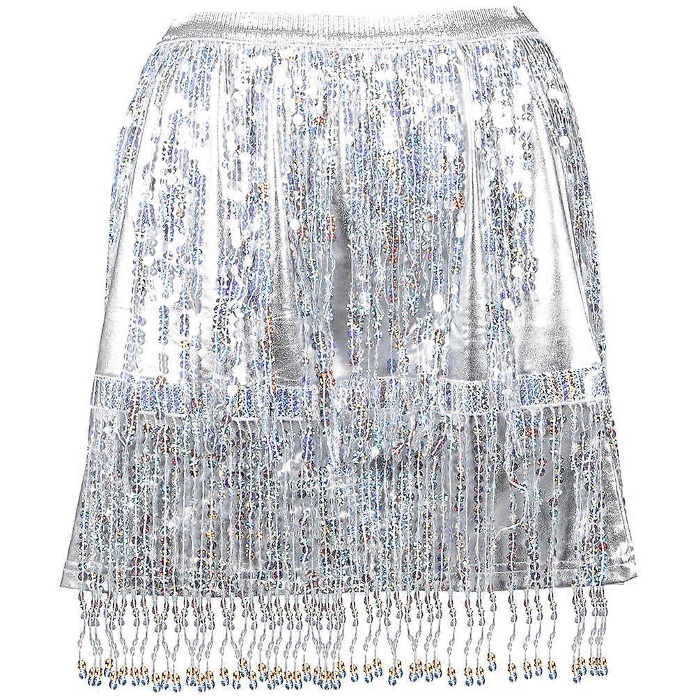 Sparkly Skirt Sequin Tassel Skirt Fringe Skirt Costume Fancy Dress Parties Silver 46x45cm Performance Wear 1Pack