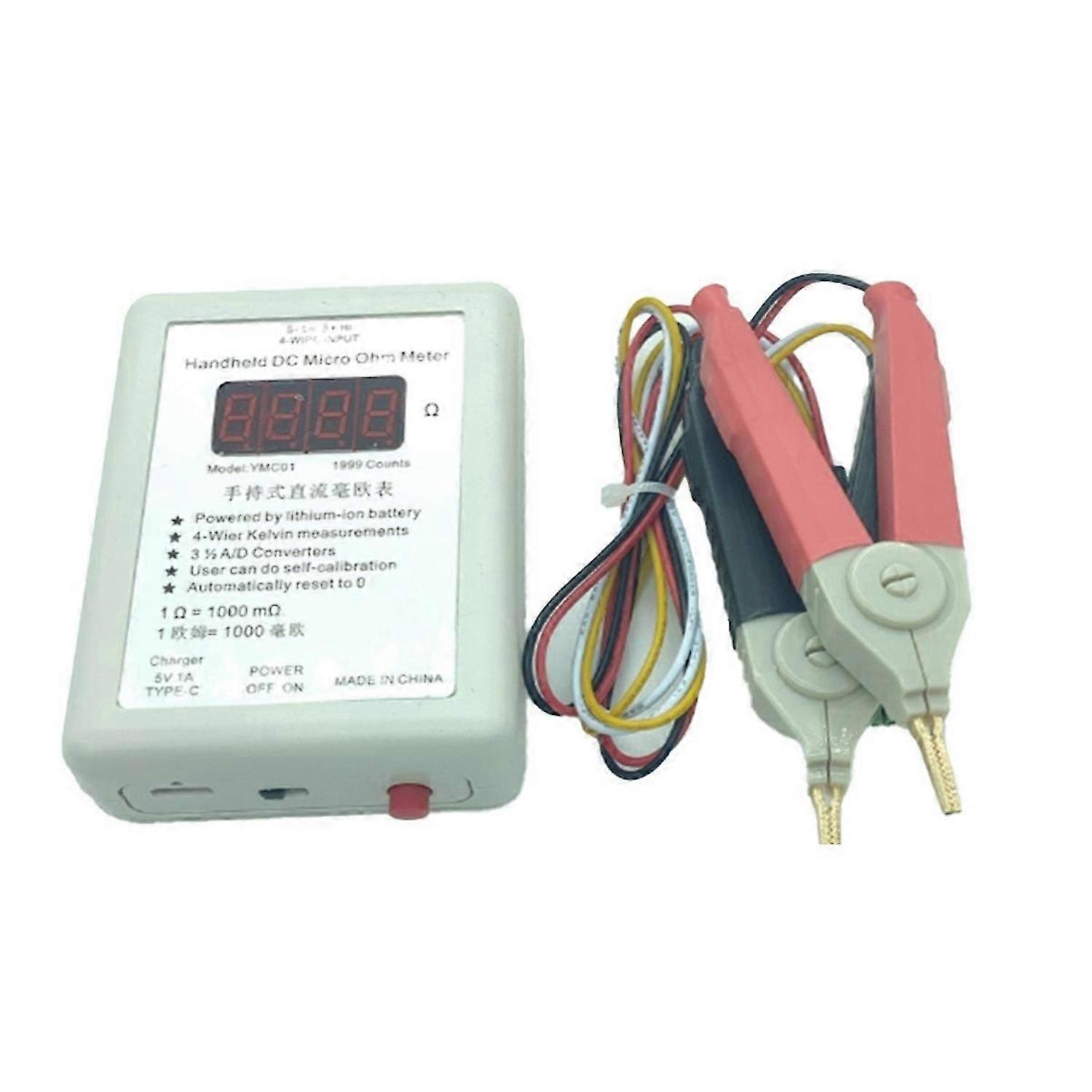 Handheld DC Milliohmmeter Low Resistance Tester 0.01-19.99Ω Four Wire Kelvin Measurement Meter Milli