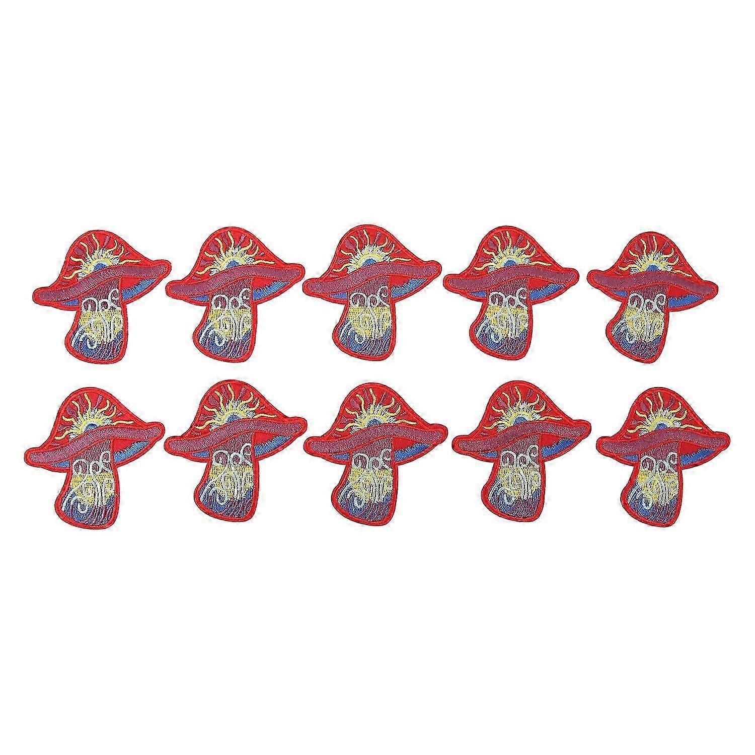 10Pcs Sew On Patches Mushroom Shape Bright Colors Easy to Use Multi Purpose Embroidery Applique for