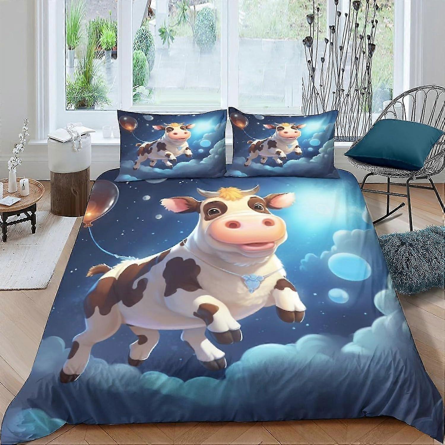 Soft Microfiber Cow Bedding Set Duvet Cover with Hidden Zipper and 3D Print Design for Kids and Adults 3 Pcs Double