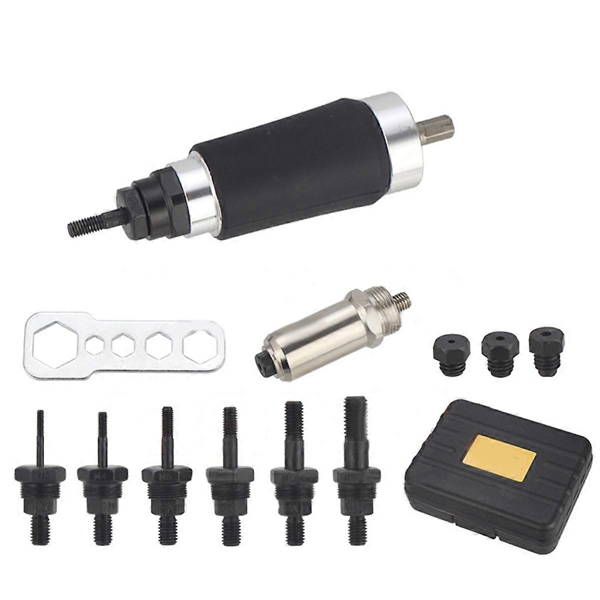 Rivet Nut Tool, Electric Drill Adapter Rivet & Rivet Nut Two Functions Rivnut,6 Rivet Nut Mandrels a