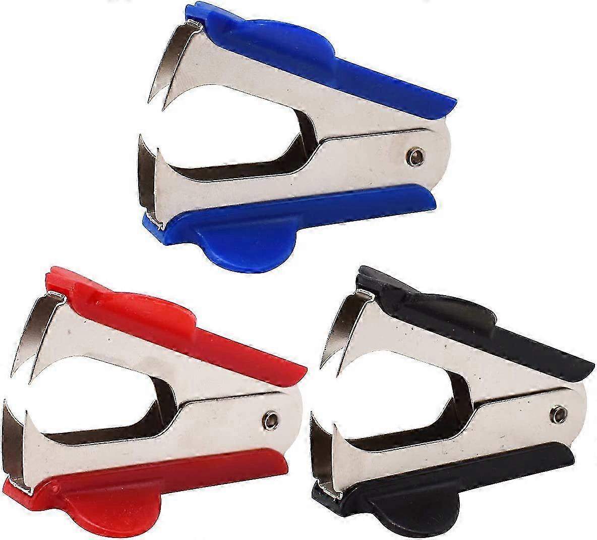 Pack of 3 staple removers with metal and plastic shells, non-locking design, ideal for office and school use (Color may vary)
