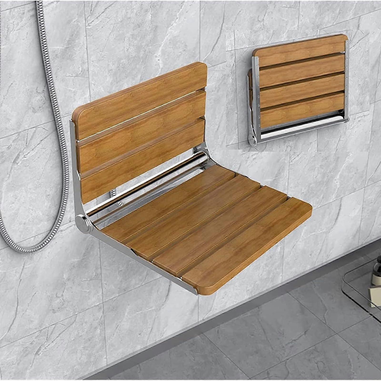 Wall-mounted Foldable Shower Seat Made of Solid Wood for Adults and Seniors, max. 200 kg, Space-saving for Bathroom and Hotel