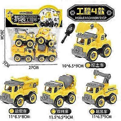Set di 4 mini veicoli da costruzione pressofusi in lega tra cui escavatore, bulldozer, trattore e rullo per bambini giocattolo di ingegneria classico
