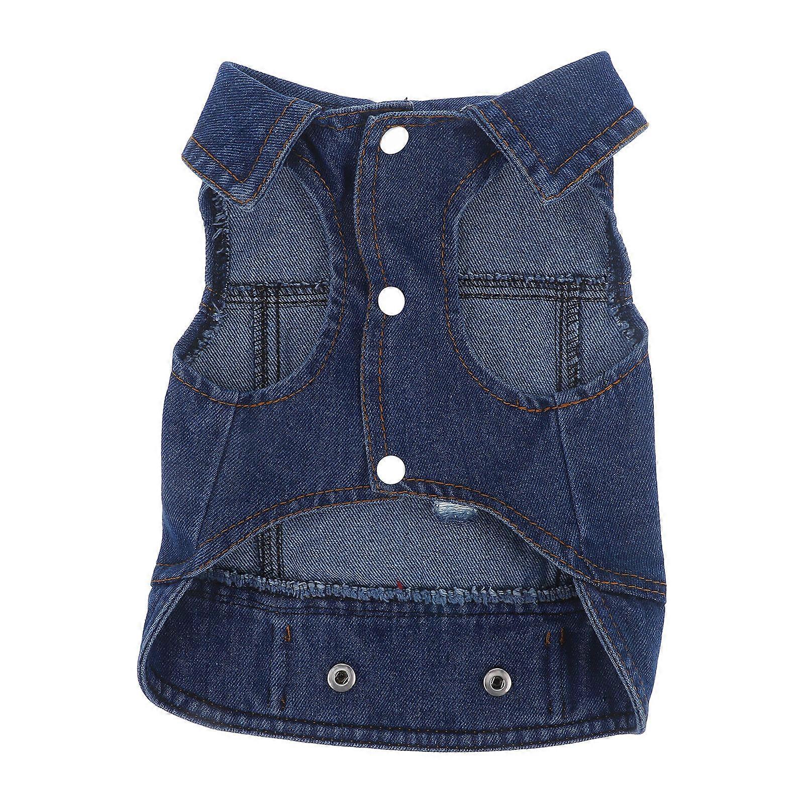 Small Puppy Fashionable Denim Vest Dog Costumes Temperature Regulation Walking 1Pack