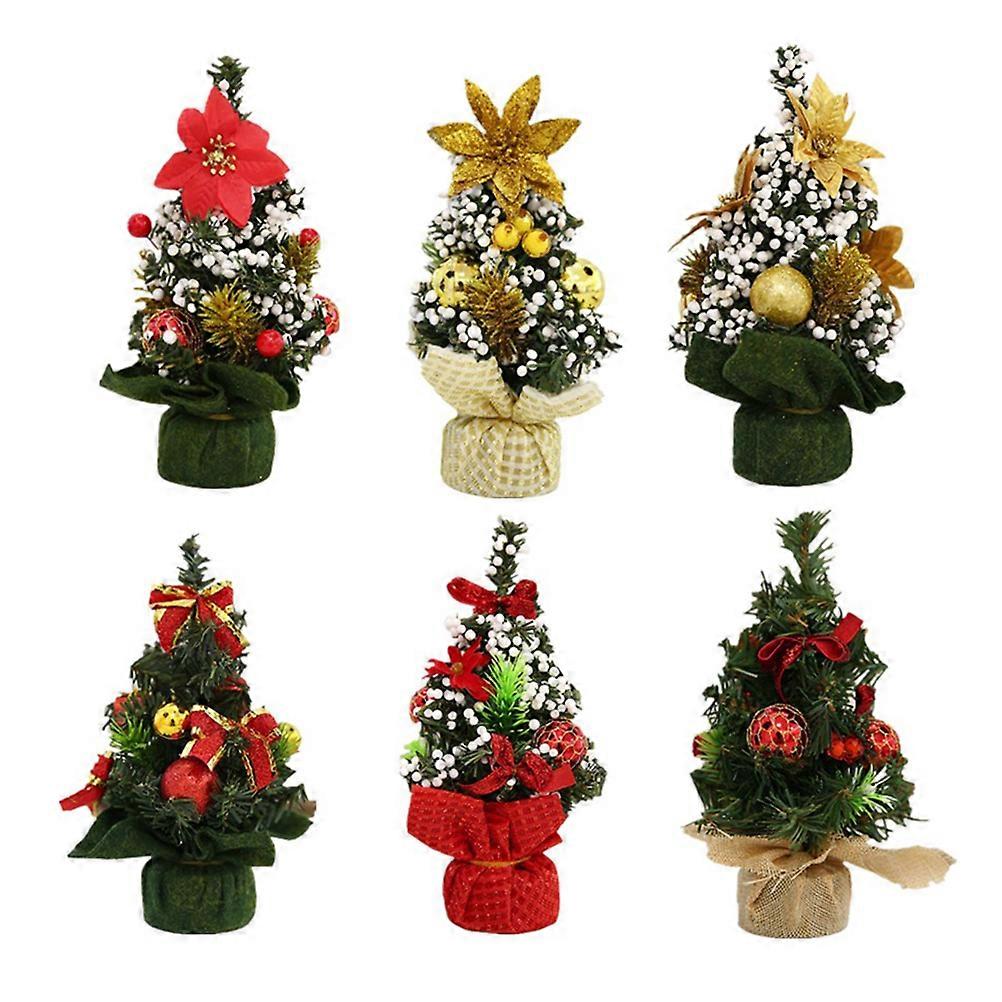 Mini Fake Tree Tabletop Ornament Christmas Atmosphere Creation Mini Christmas Tree Golden And Red 2Pcs