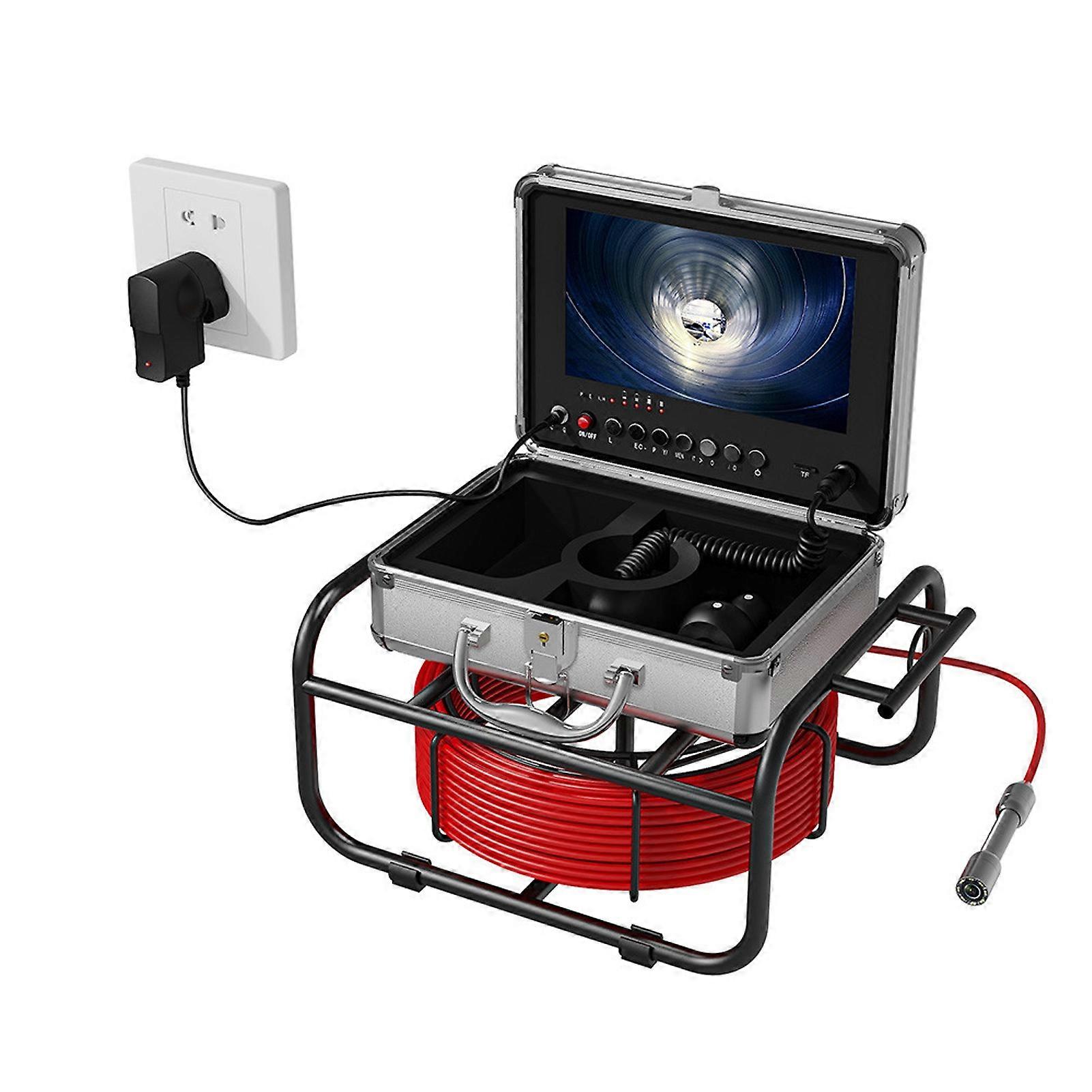 Pipe Endoscope Camera AHD 720P 8 Adjustable LED Light 9in LCD Display Sewer Camera 17mm Dia 100‑240V 40M EU Plug