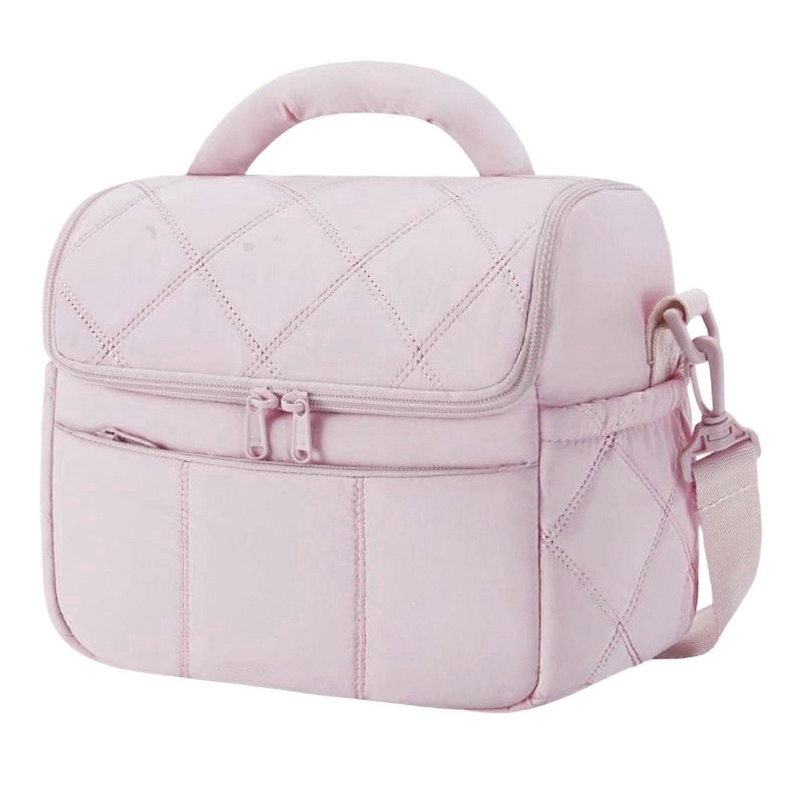 Insulated Lunch Bag With Leakproof Compartment Flexible Nylon Construction Shoulder Strap Design Temperature Control  Pink