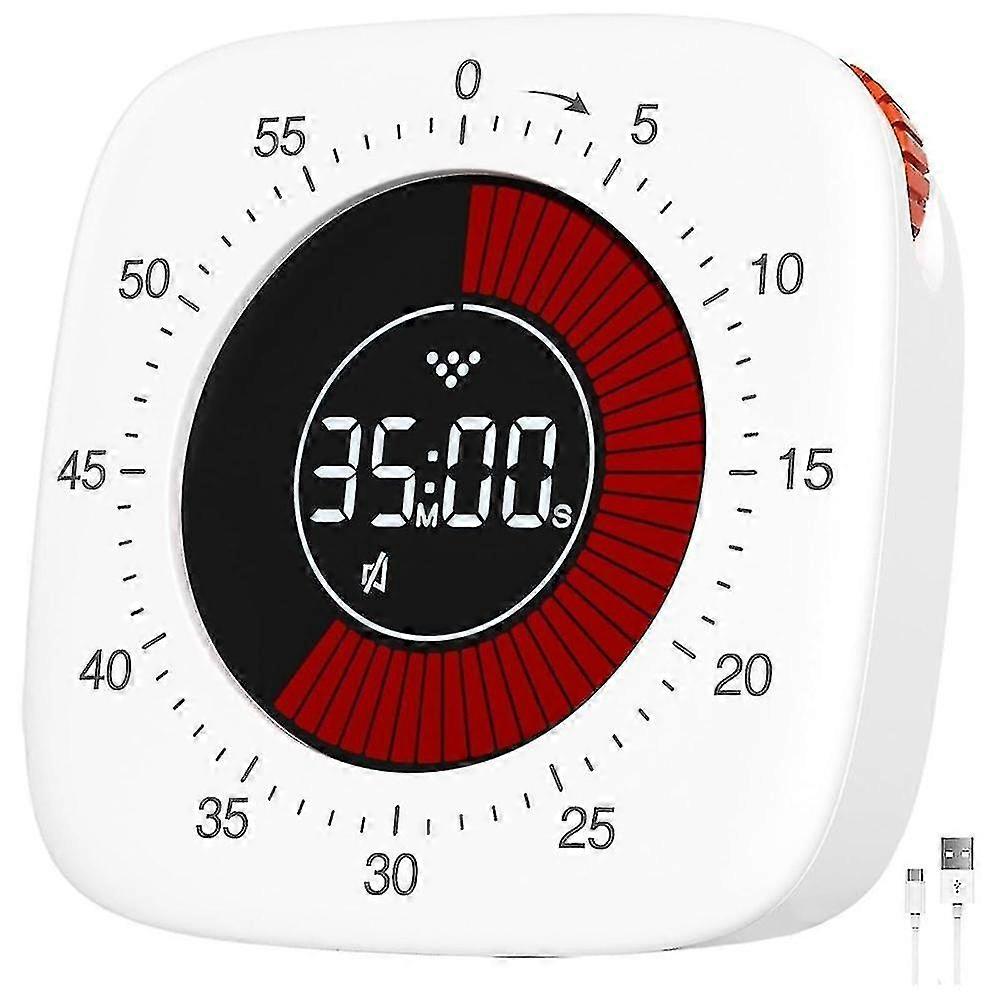 Digital Timer For Kids,60 Minute Rechargeable Countdown For Children Study Timer For Kitchen Classroom White