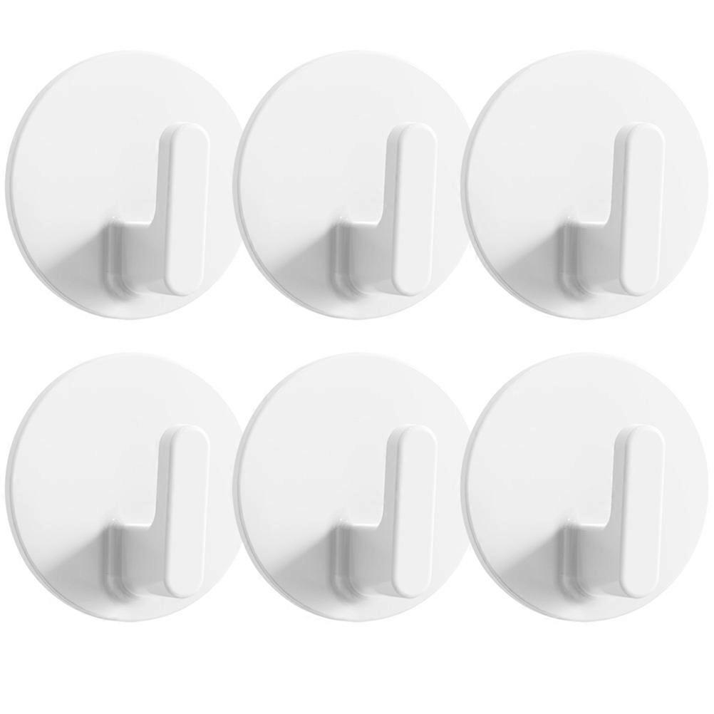 6PCS Self Adhesive Wall Hooks, White, Multi Purpose for Hanging Towels, Coats, Keys, Easy No Drill Installation for Bathroom, Kitchen, Living Areas