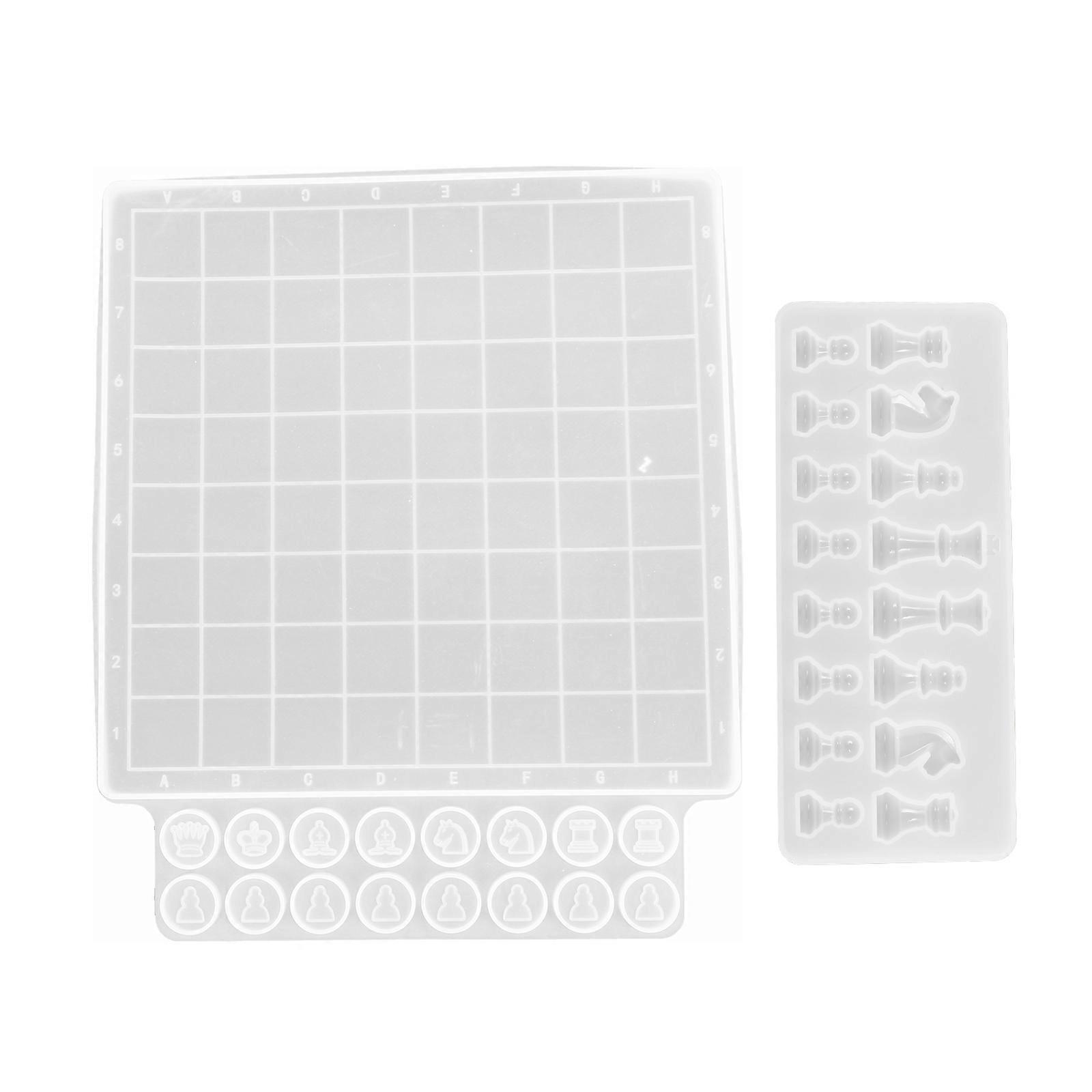 2pcs Chess Board Epoxy Casting Mold Set   Flexible Silicone Mould for DIY Chess Pieces & Board, Durable & Easy to Clean for Craft Enthusiasts