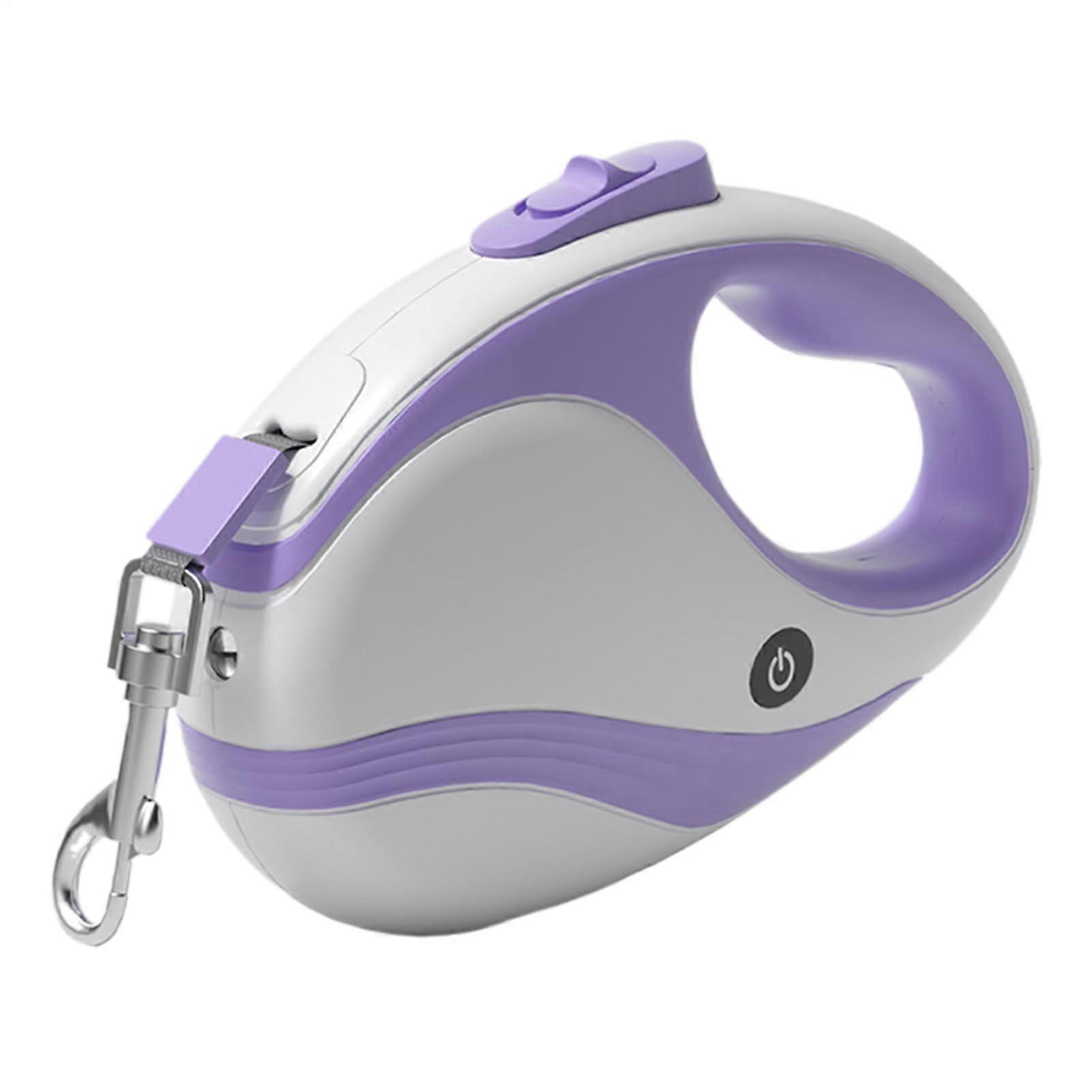 Pet Lead Retractable Dog Leash with USB Flashlight, Ergonomic Handle, Smooth Foldable Tape, Touch Lock, Purple