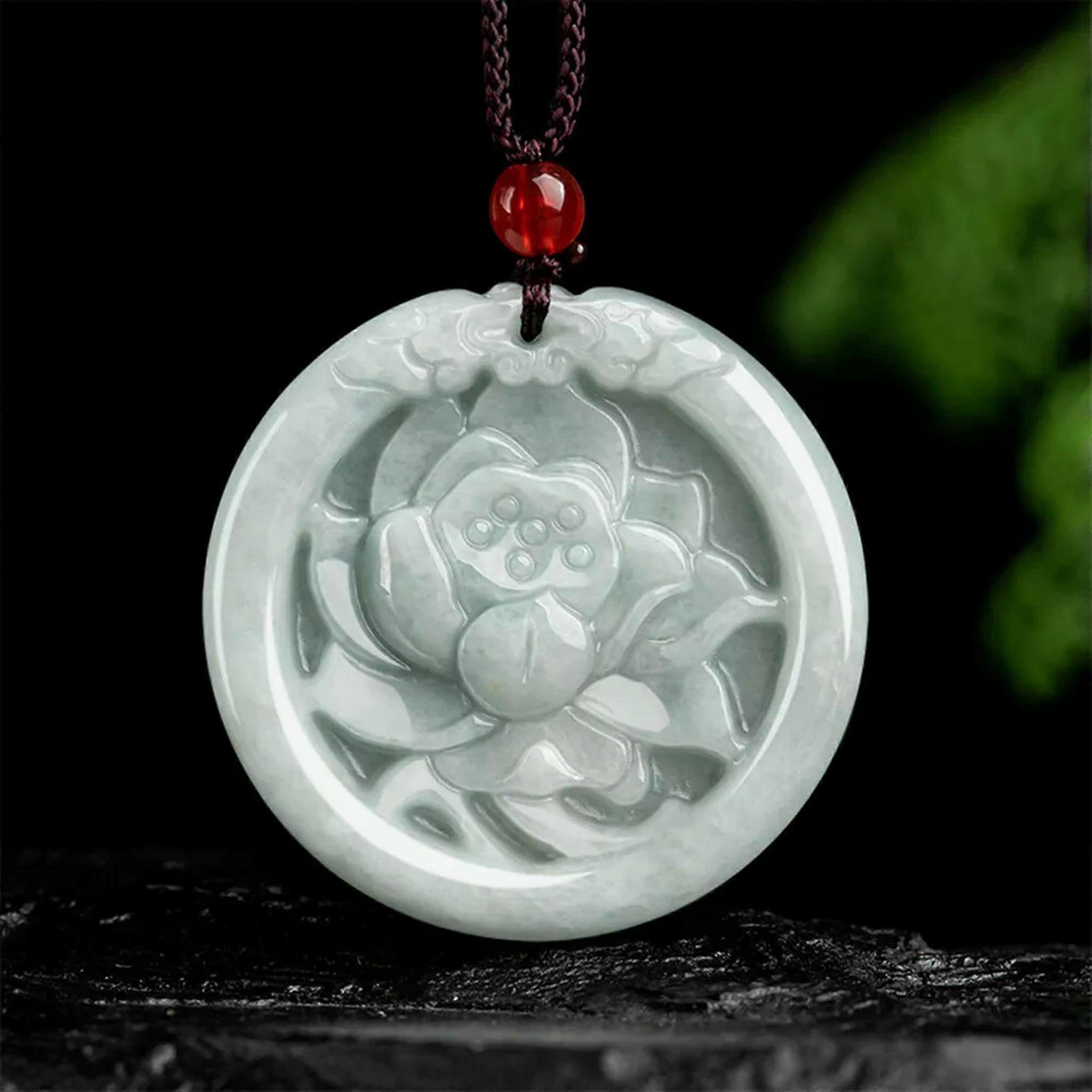 Neu Grade A Jade Jade Naturelle Cercle Porte-Bonheur Fleur De Lotus Femmes