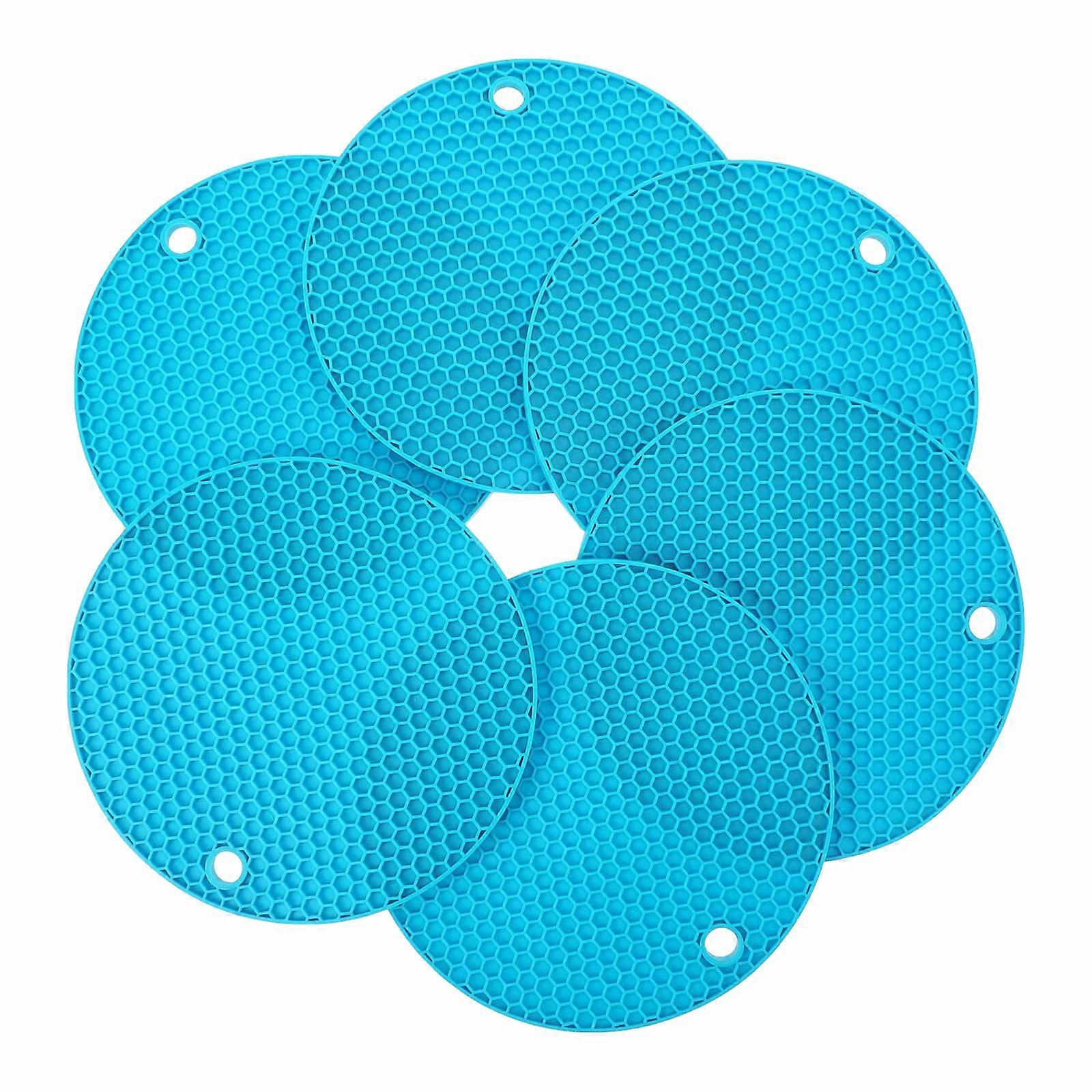 Silicone Anti-scald Mats Heat Resistant Place Mats for Tables Cups 17.50X17.50X0.70CM Square Blue 6Pcs