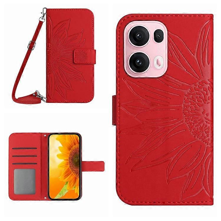 Compatible For Oppo Reno13 Pro 5G Case Sunflower Imprint PU Leather Phone Cover with Long Strap