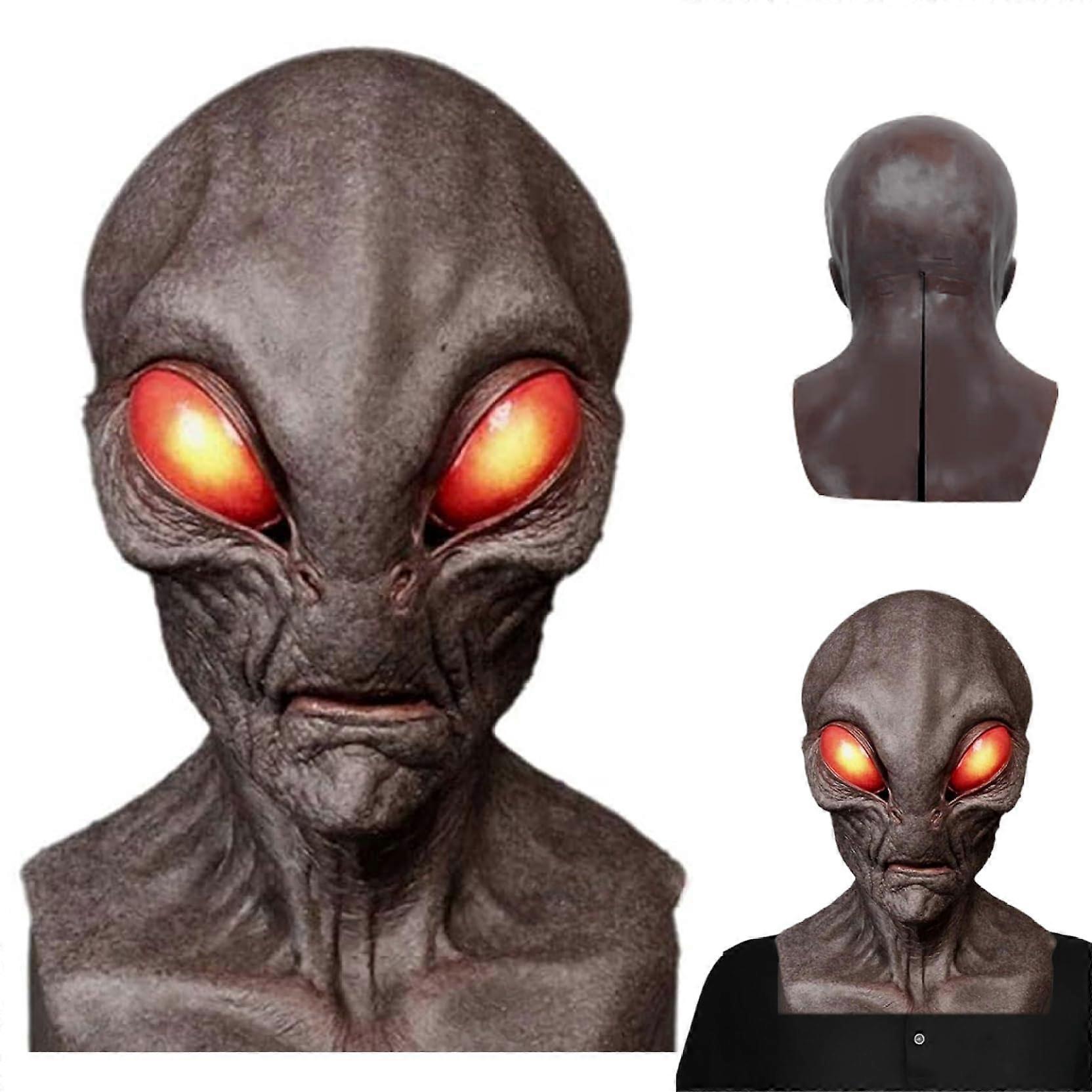 Alien Mask with Red Big Eyes Scary Xenomorph Full Head Latex Horror Mask for Halloween with Ventilation Holes Brown