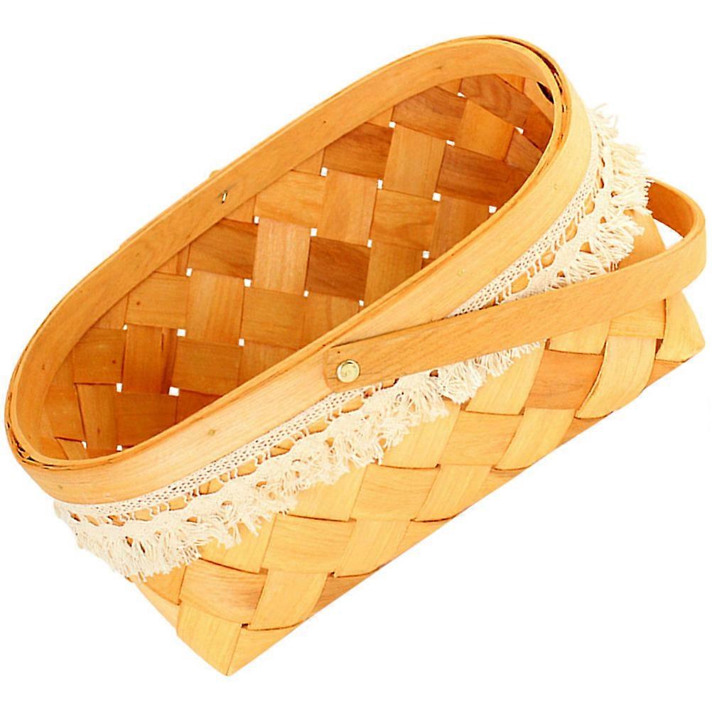 Chocolate Rattan Fruit Basket with Lace Design for Home Use Sturdy Handle Easy Carry 7.5 Inches