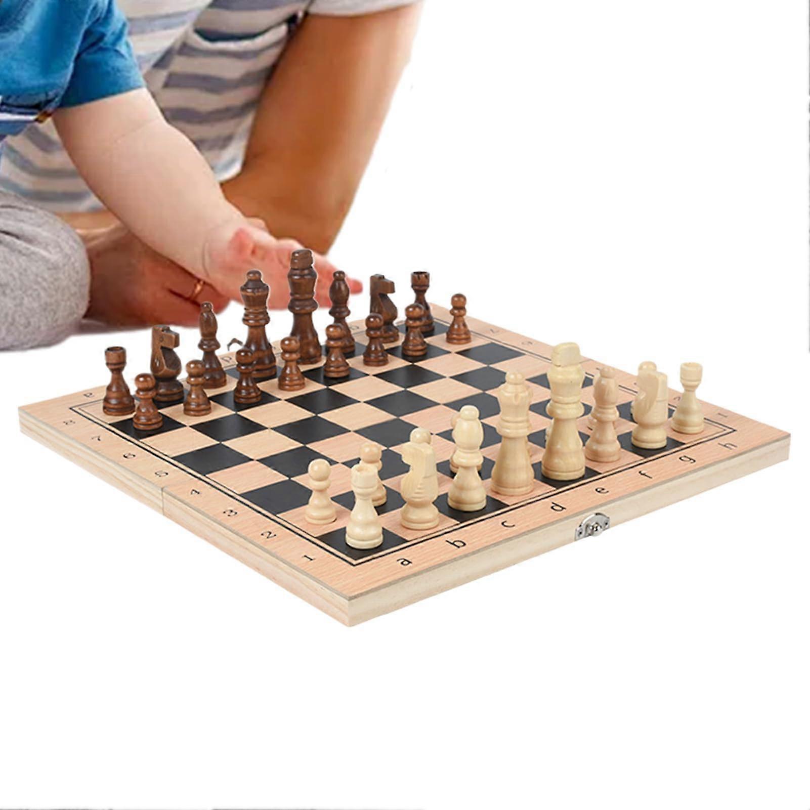 Chess Set Foldable Wooden Chess Board with Pieces, Portable Strategy Game for Family Entertainment Competitive Training