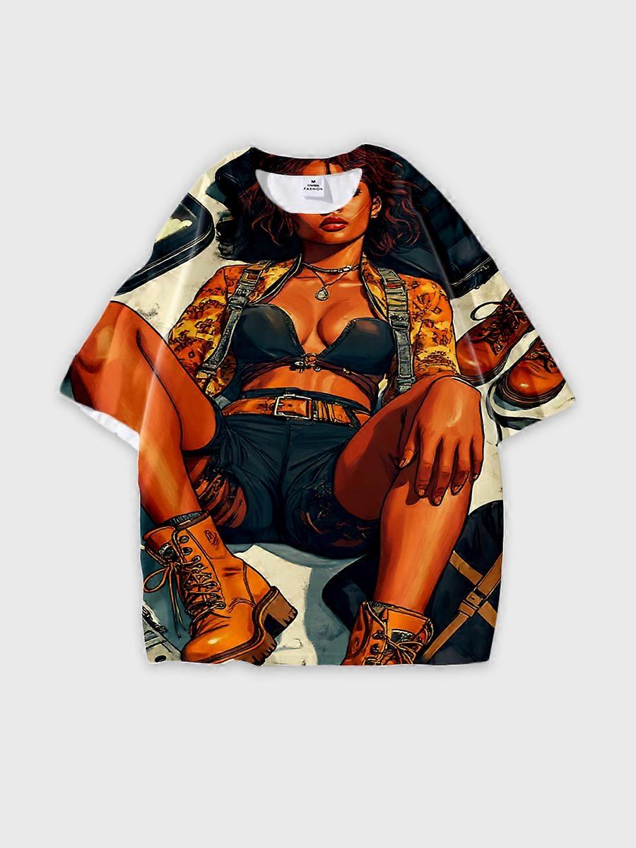 T-shirt round neck Pattern loose short sleeve B733