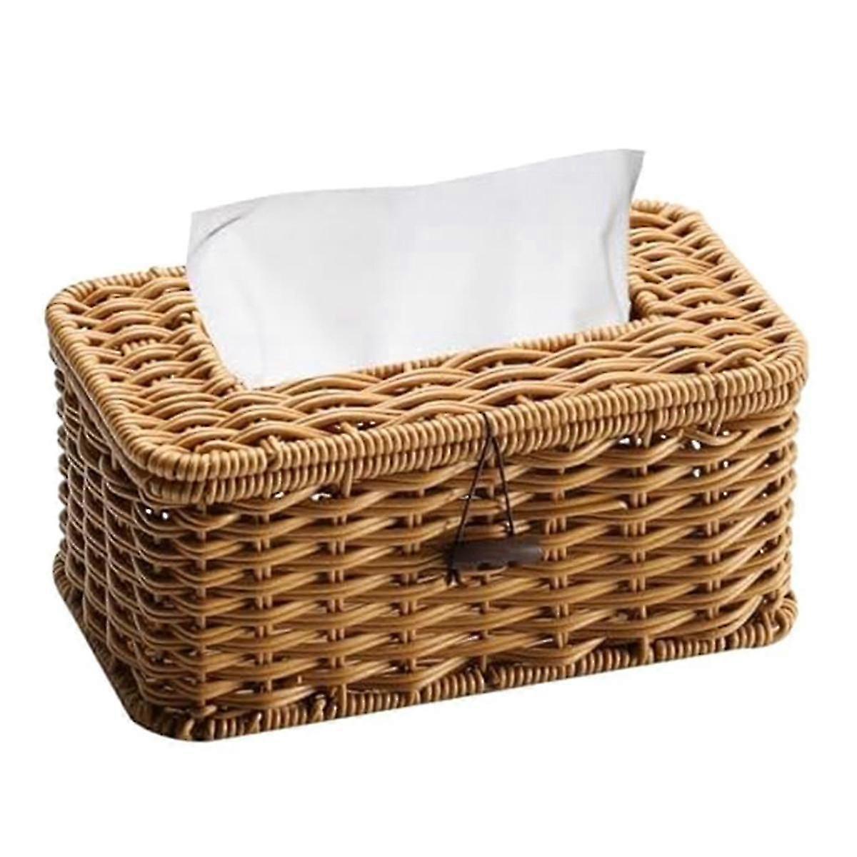 Rattan Rectangular Tissue Box Cover - Boho Decorative Woven Tissue Holder,Vintage Farmhouse Tissue Dispenser for Home
