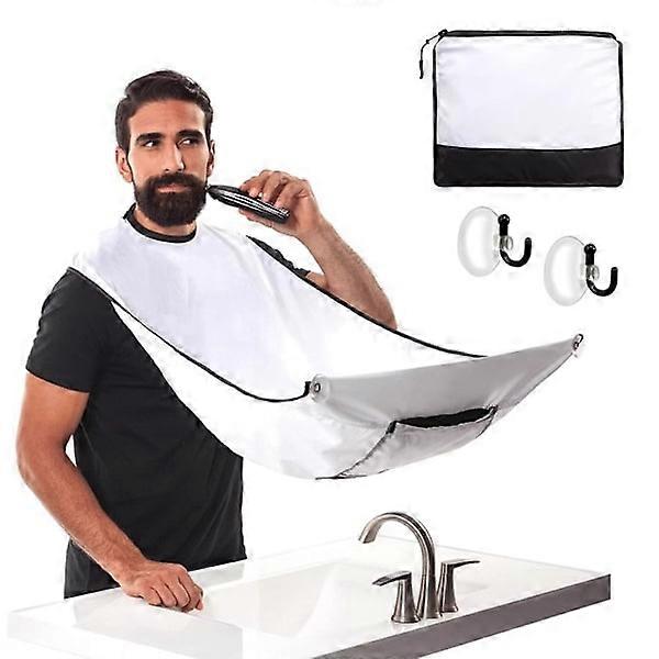 White shaving and beard apron - Collects beard - Barber Cap