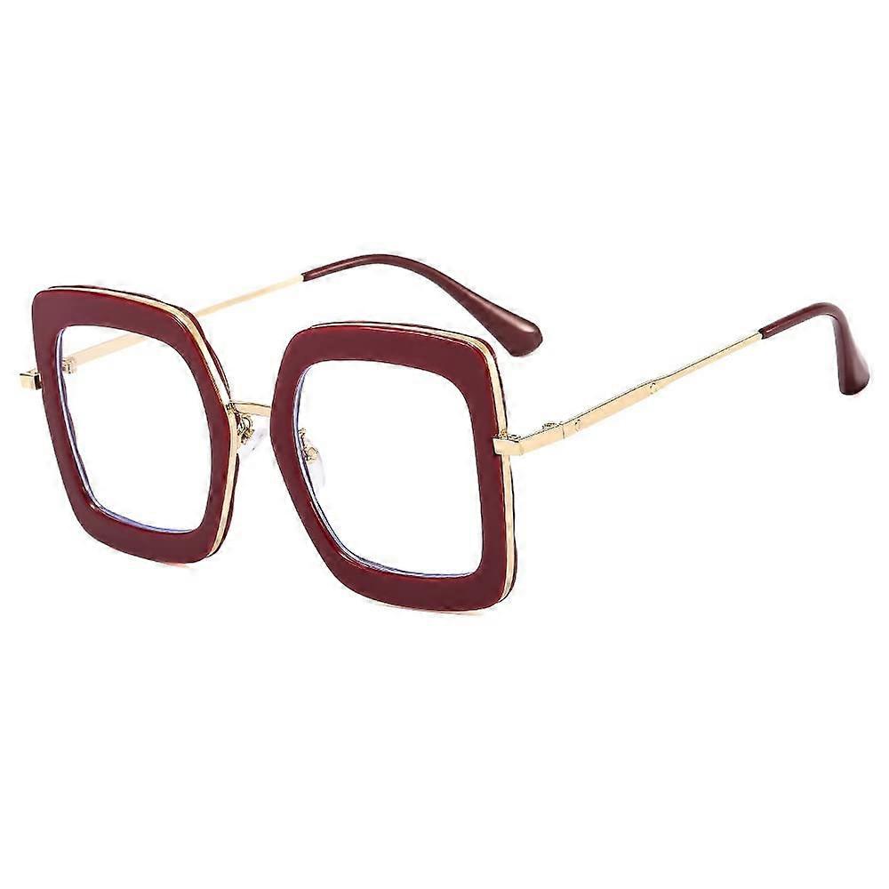 Oversized Square Reading Glasses for Computer Use, Red Anti-Eye Fatigue Thick Blue Light Blocking Readers +0.00