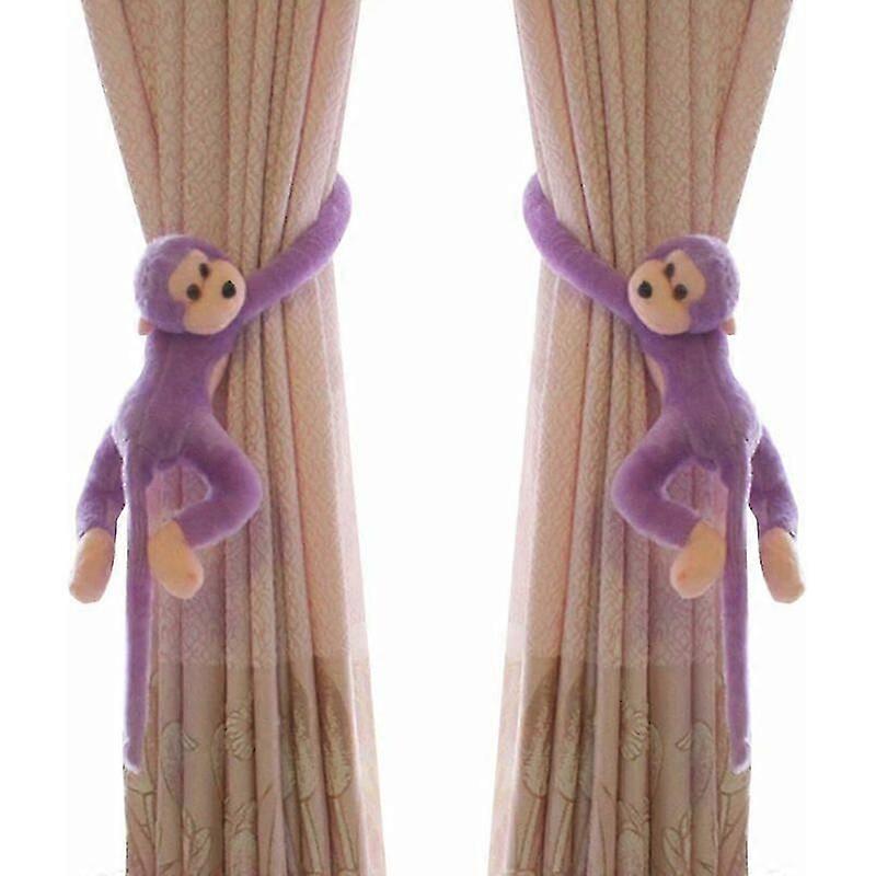 Monkey Patterned Curtain Tiebacks for Nursery - 2-Pack - Purple