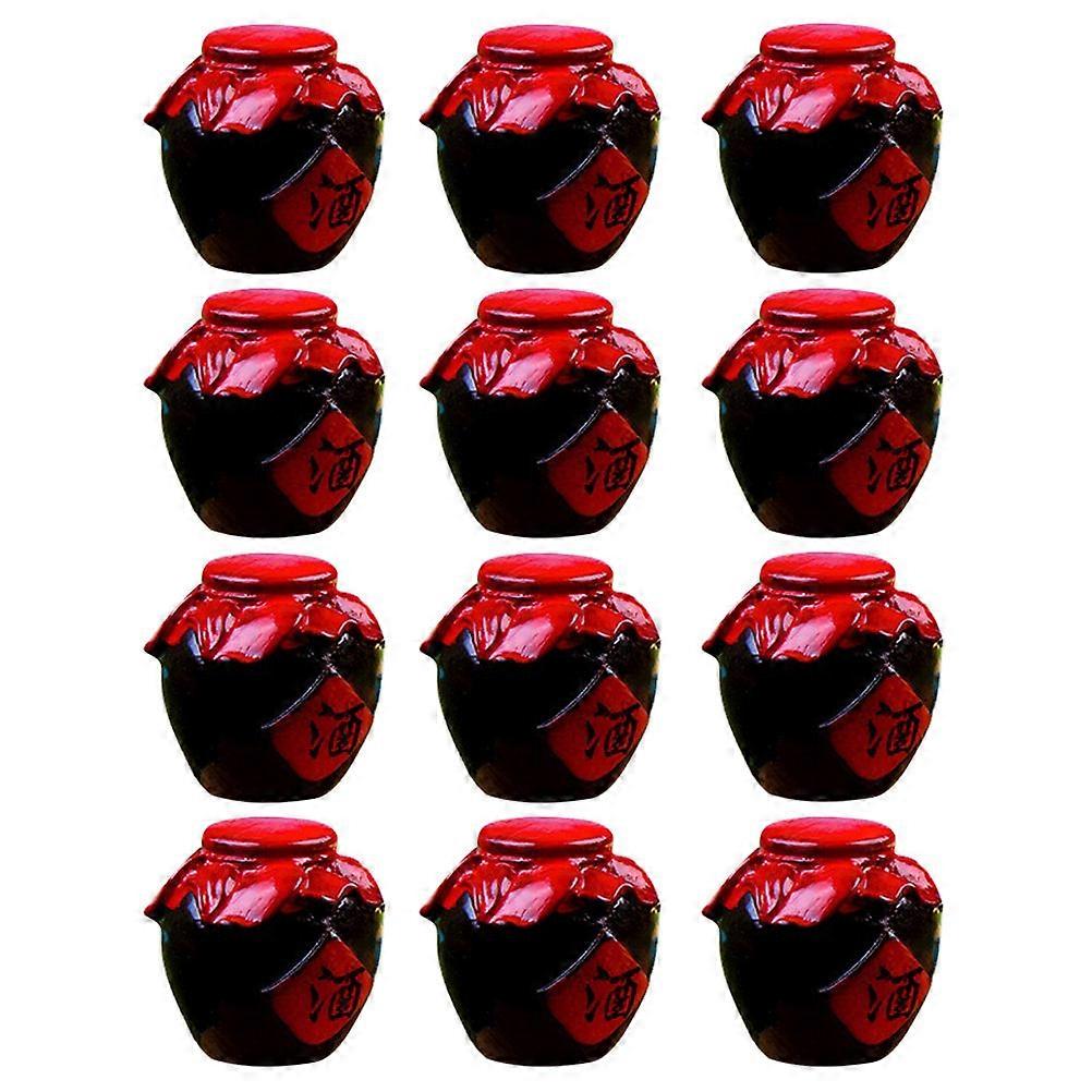 Dark Red Resin Miniature Wine Jars for Decor with Realistic Retro Style 12 Pieces Mini Kitchen Accessories