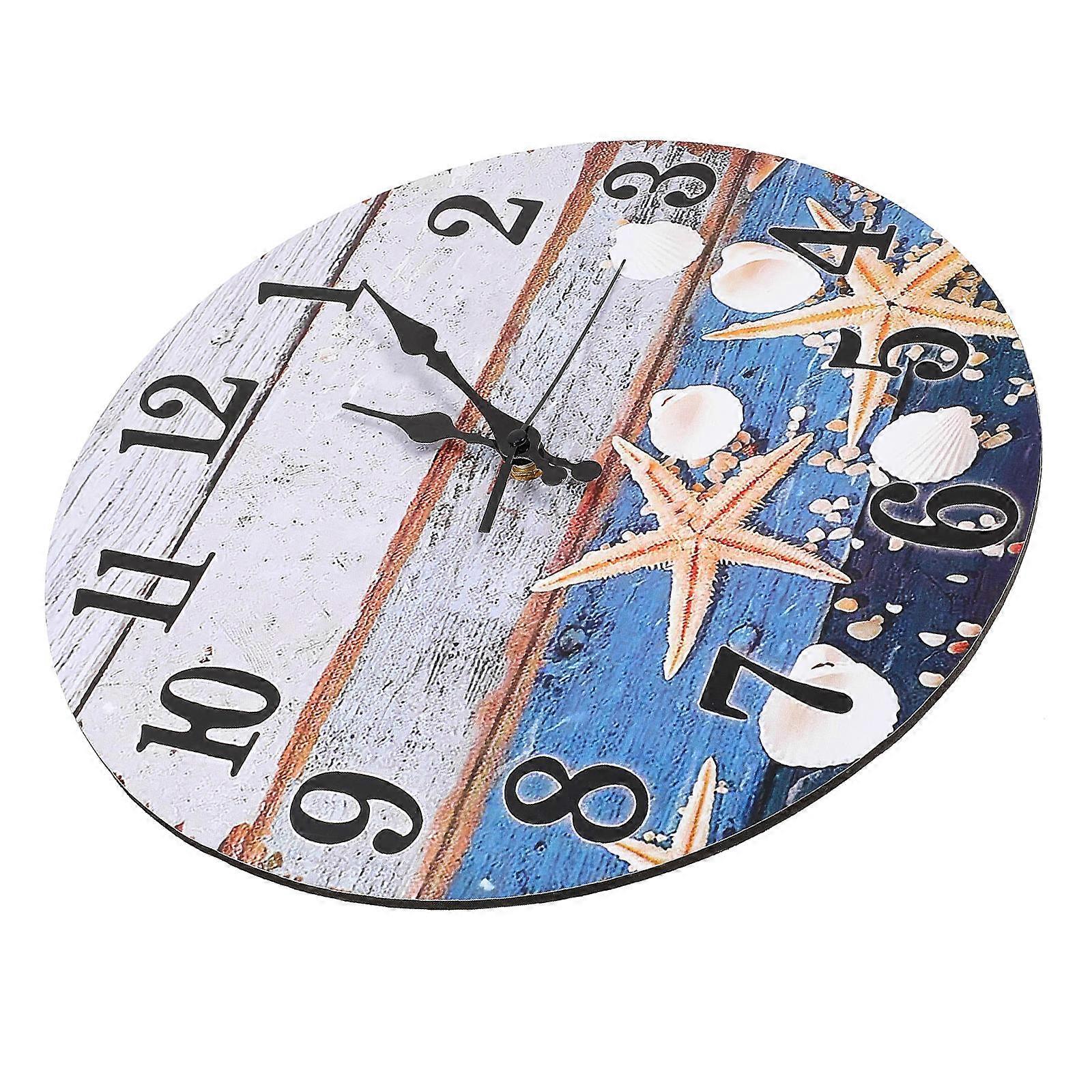 Silent Wooden Wall Clock with Seashell Pattern for Home Decoration Multi Color 10 5 Inches