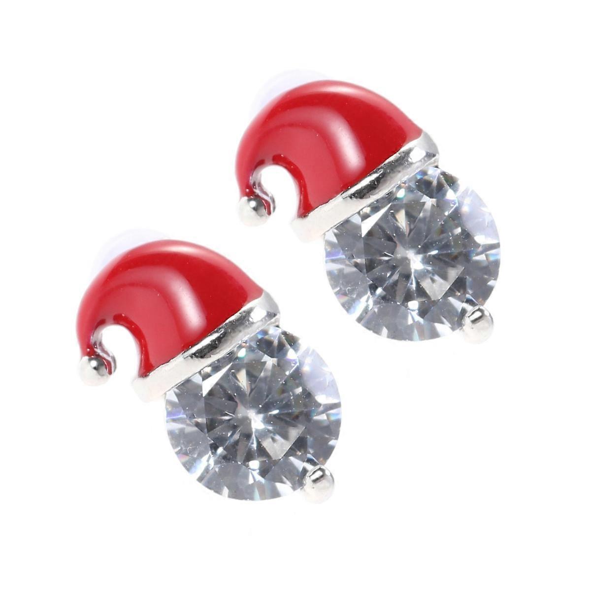Cute Earrings Dangle Fun Design Santa Hat Shape Silver Hypoallergenic Nickel Free Comfortable For Sensitive Ears 1Pair