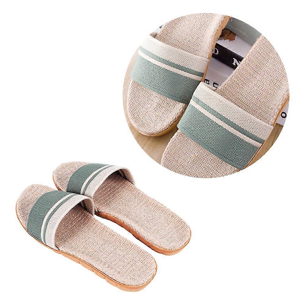 Comfortable Flax Slippers With Skid Resistance Designed For Women Suitable For Bedroom And Living Room In Green Color Size 39-40 Pair